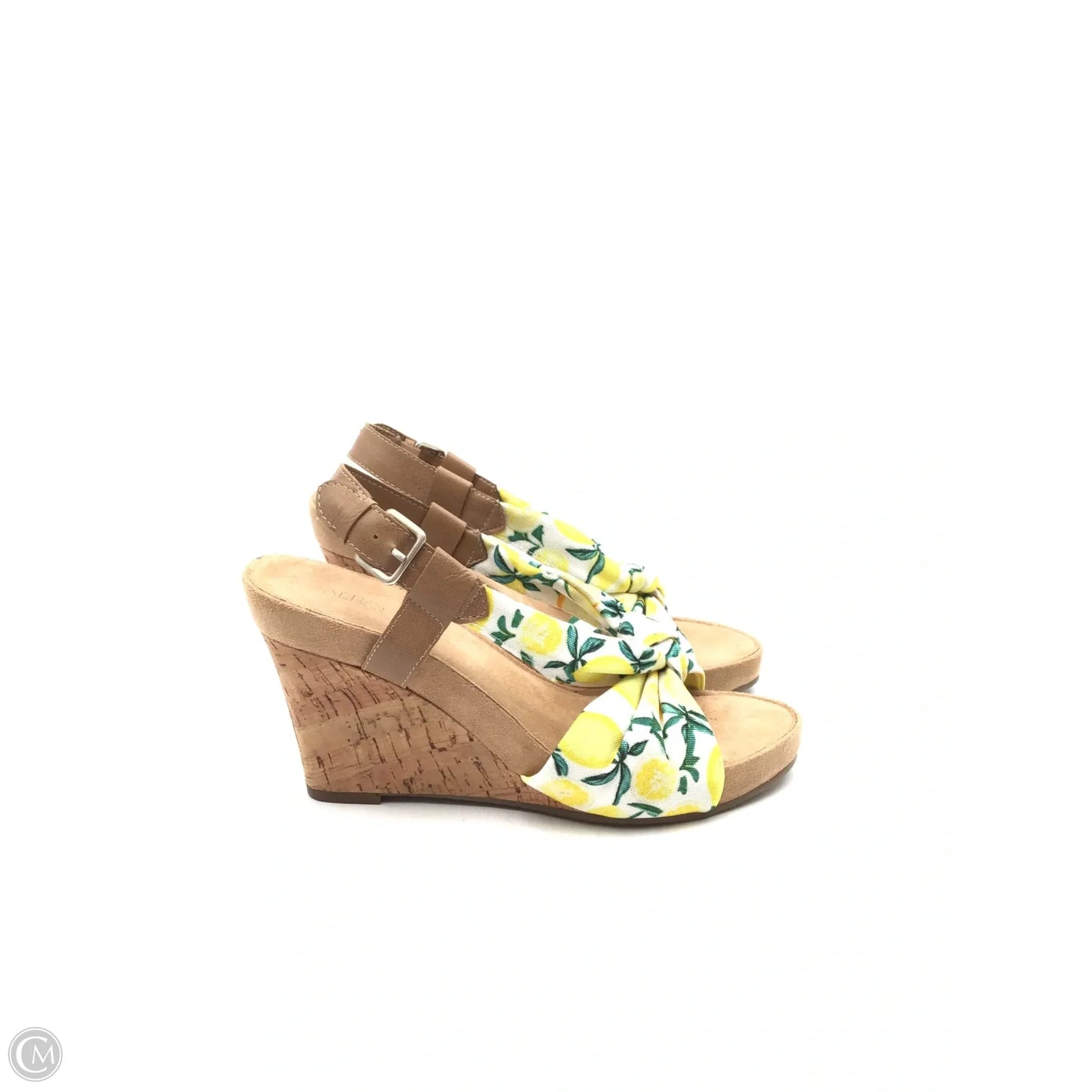 Sandals Heels Wedge By Aerosoles In Green & Yellow, Size: 8