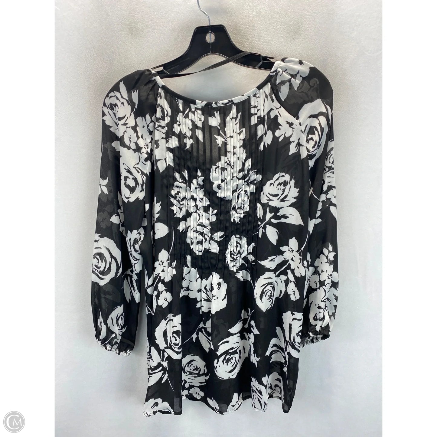 Top Long Sleeve By Charter Club In Black & White, Size: L