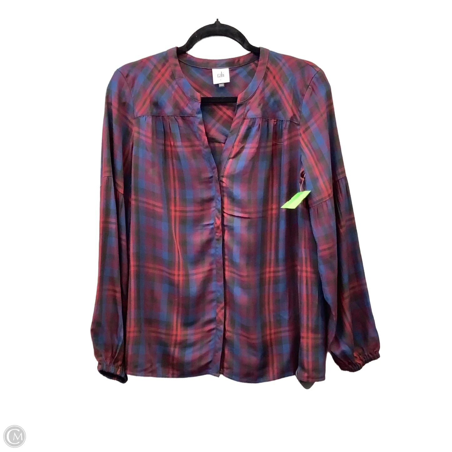 Top Long Sleeve By Cabi In Plaid Pattern, Size: Xs