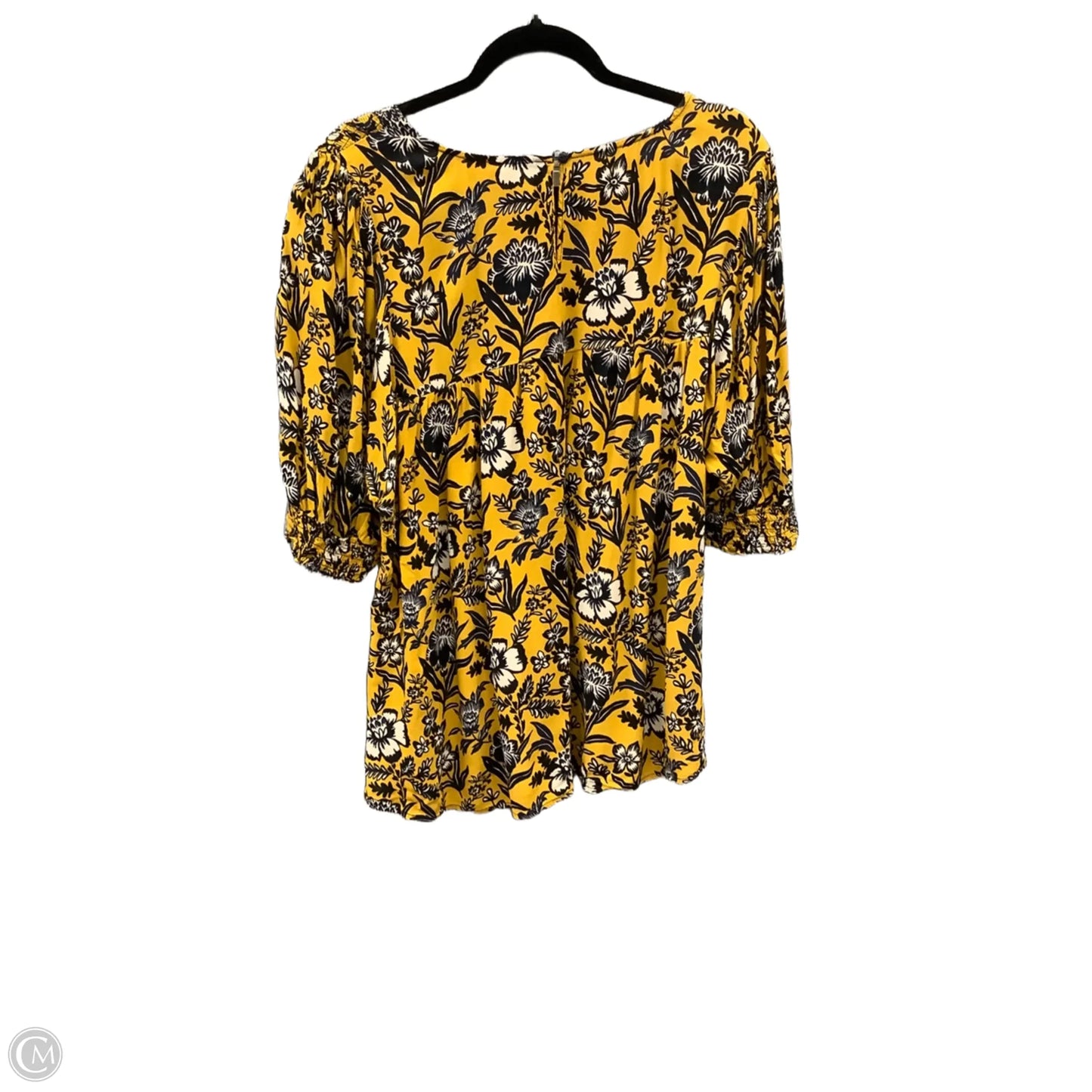Blouse 3/4 Sleeve By Terra & Sky In Blue & Yellow, Size: 2x