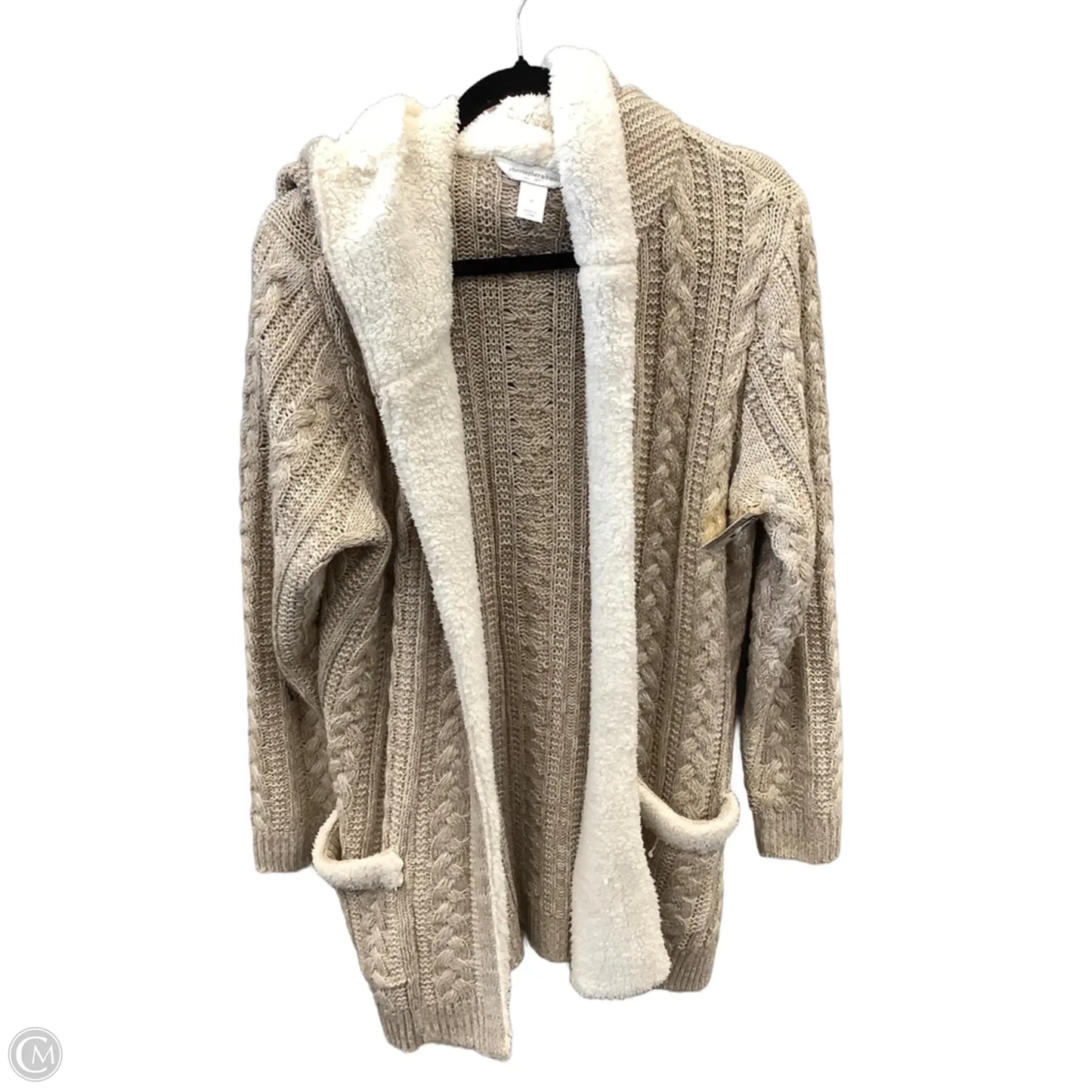 Sweater Cardigan By Christopher And Banks In Tan & White, Size: M