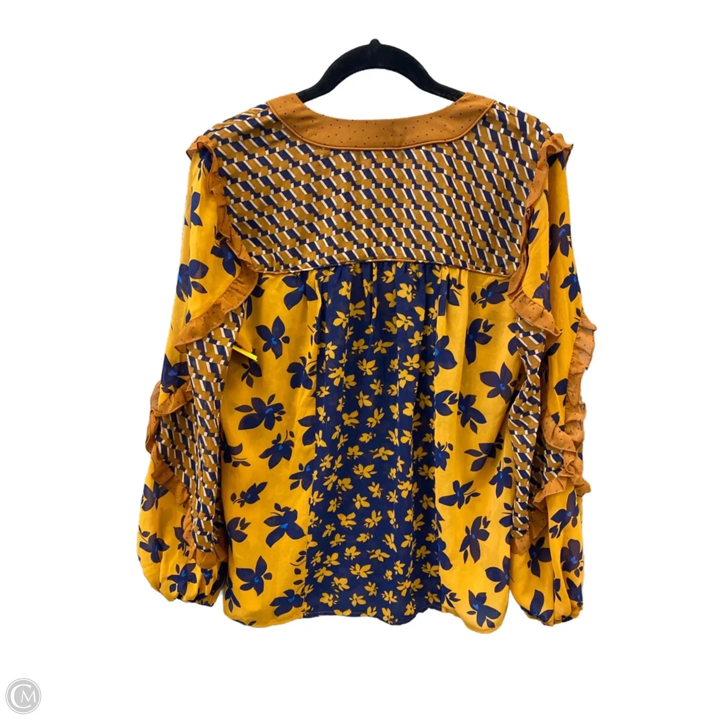 Blouse Long Sleeve By Cabi In Blue & Cream, Size: S