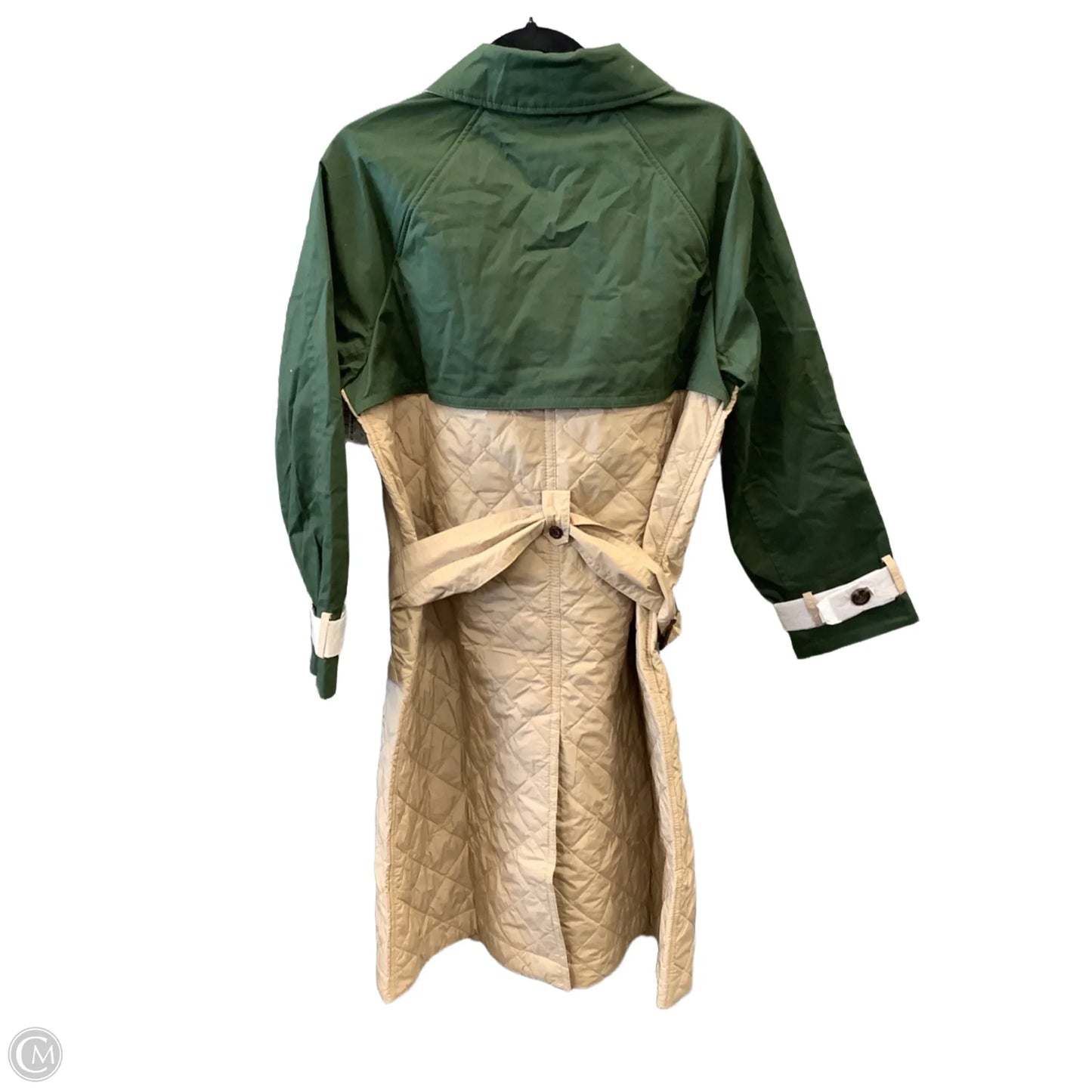 Coat Trench Coat By Ann Taylor In Green & Tan, Size: Lp