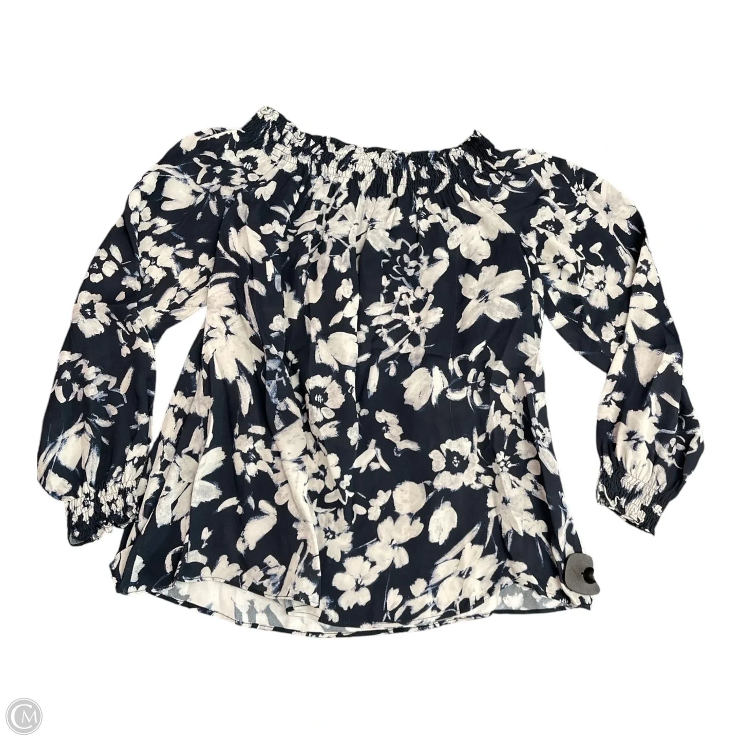 Top Long Sleeve Designer By Lafayette 148 In Blue & White, Size: L