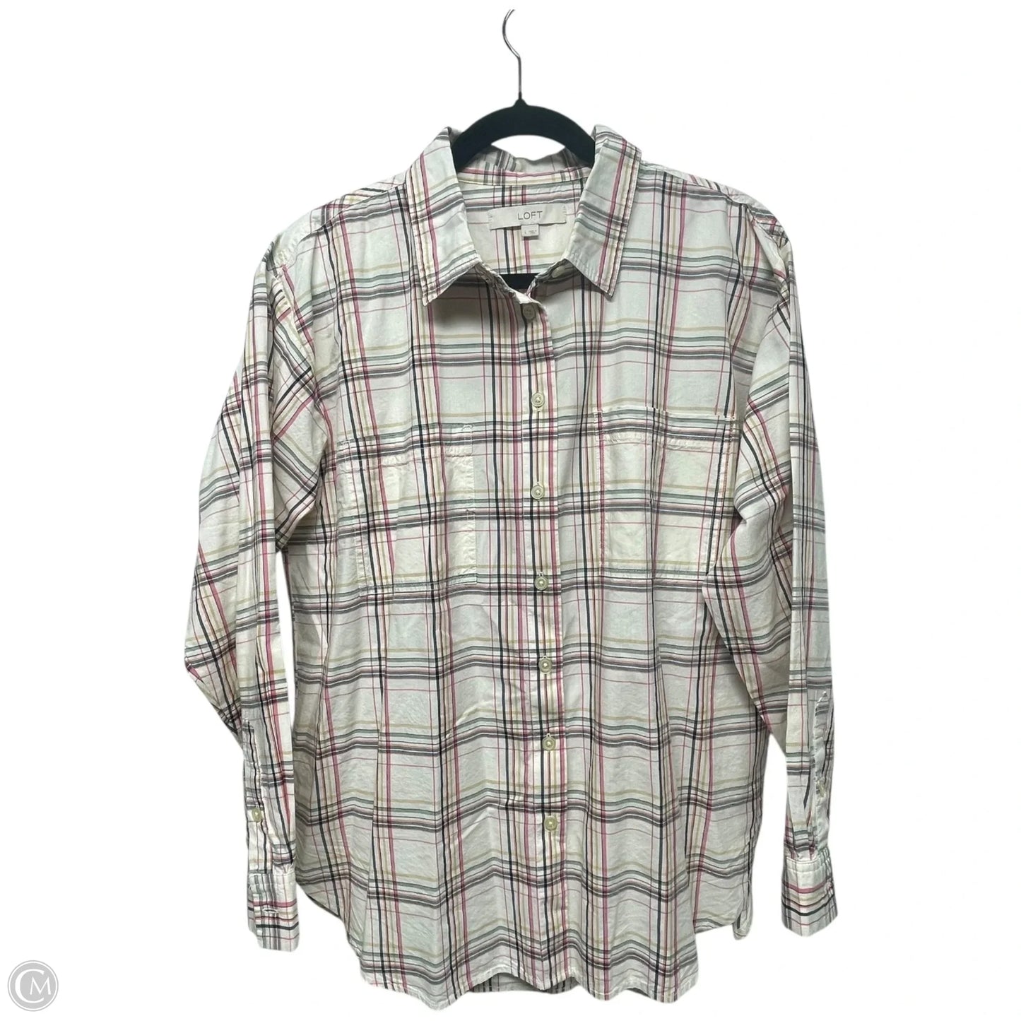 Top Long Sleeve By Loft In Plaid Pattern, Size: L