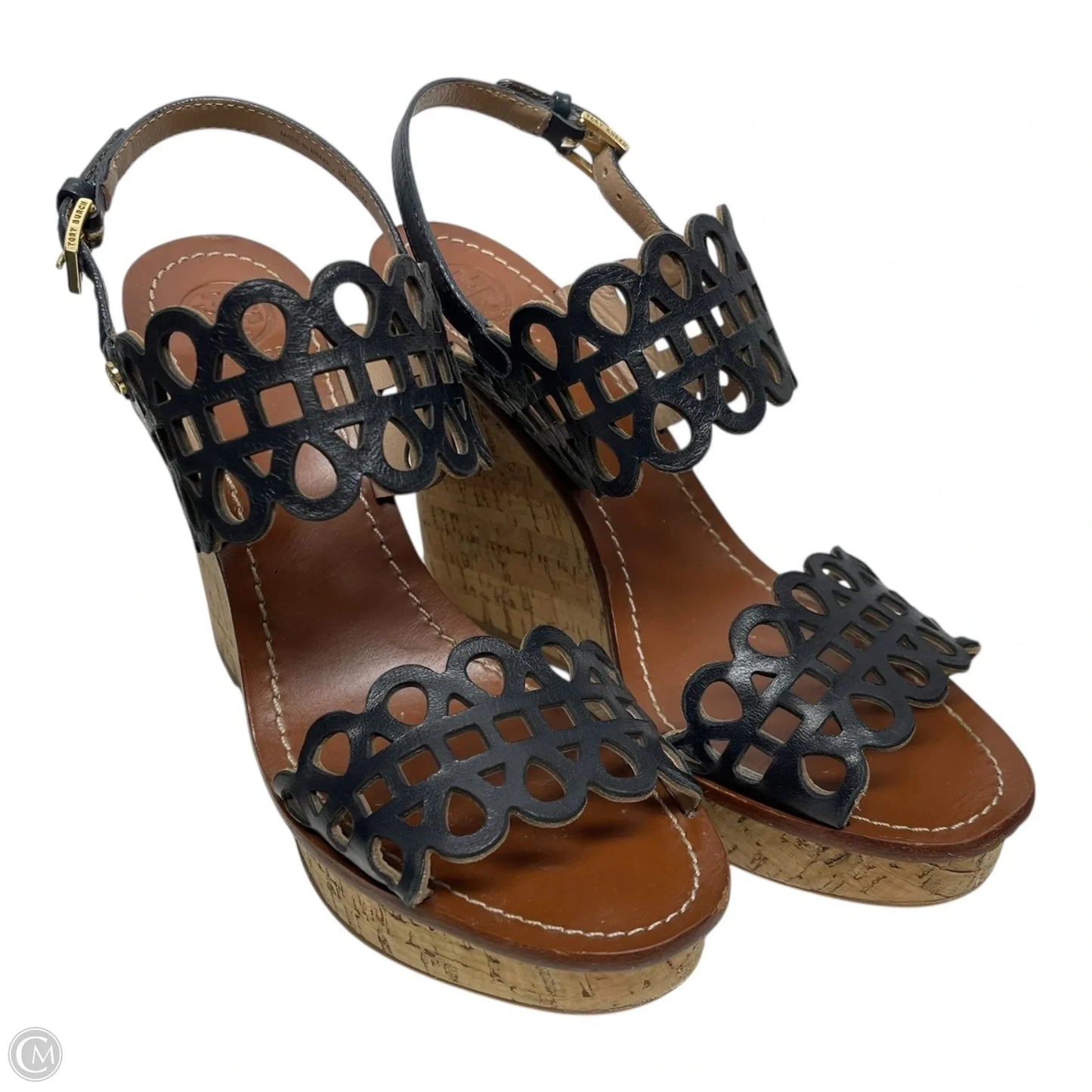 Sandals Designer By Tory Burch In Black & Brown, Size: 6.5