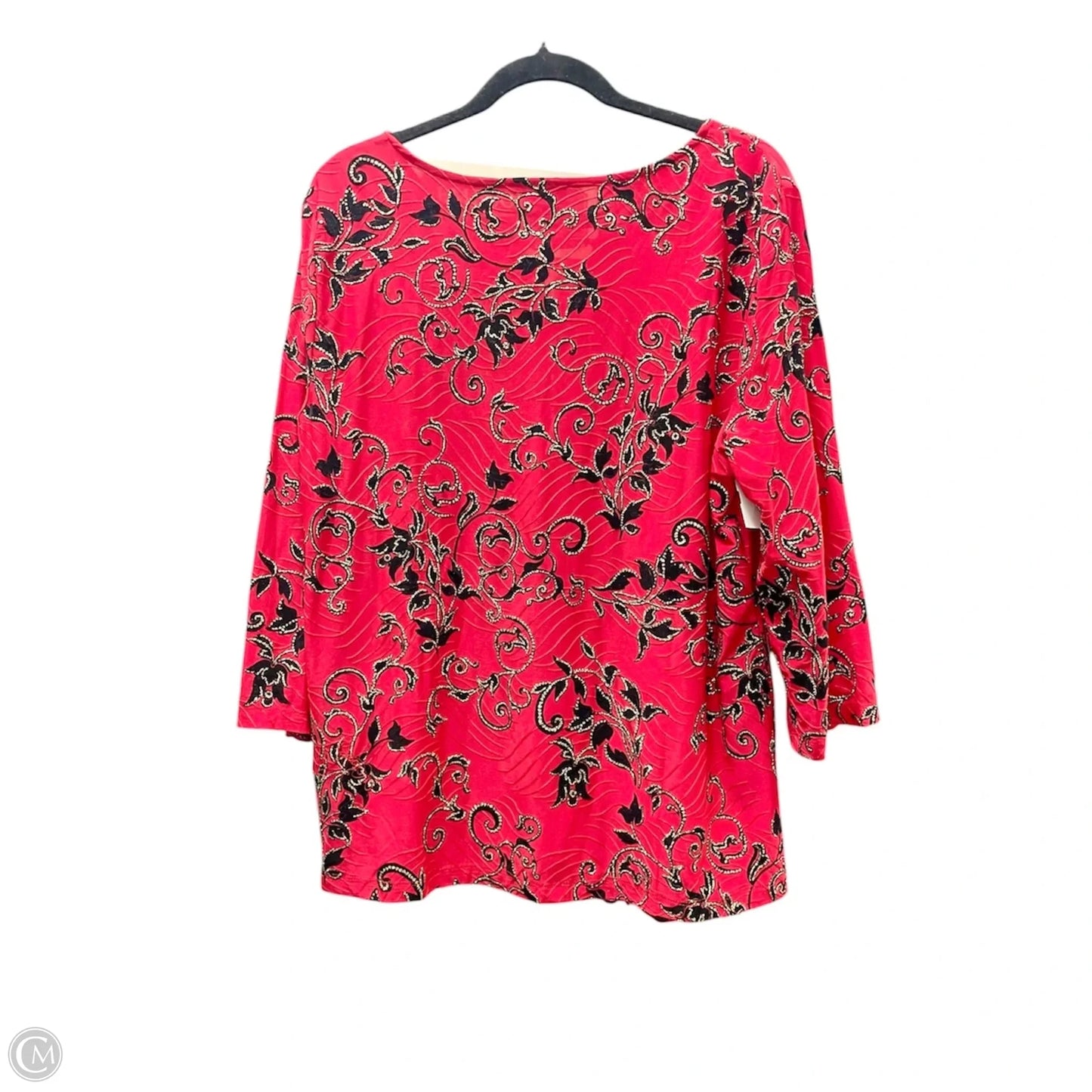 Top 3/4 Sleeve By Jm Collections In Black & Red, Size: Xl