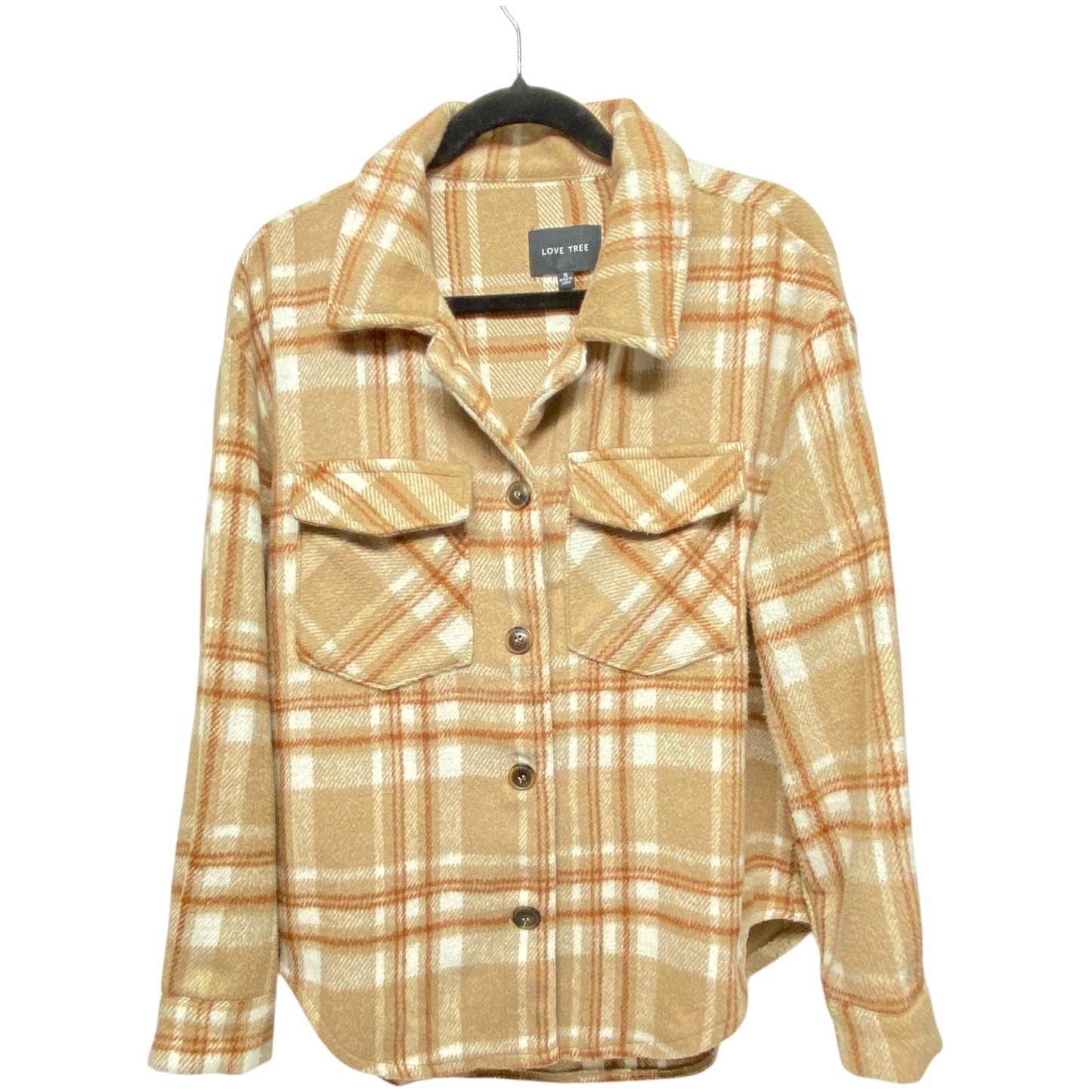 Jacket Shirt By Love Tree In Plaid Pattern, Size: S
