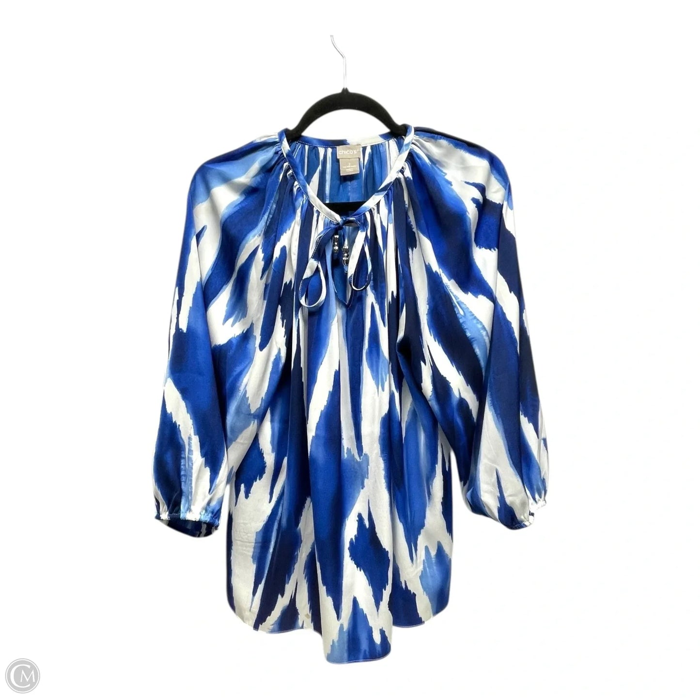 Top Long Sleeve By Chicos In Blue & White, Size: L