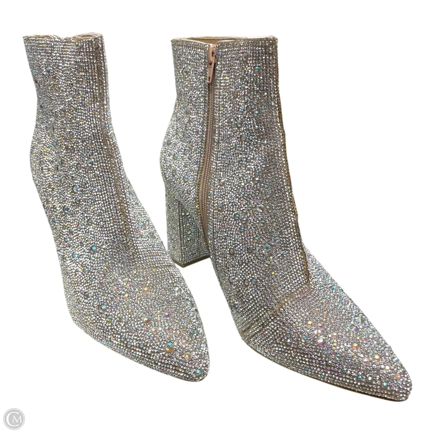 Boots Ankle Heels By Betsey Johnson In Silver, Size: 10