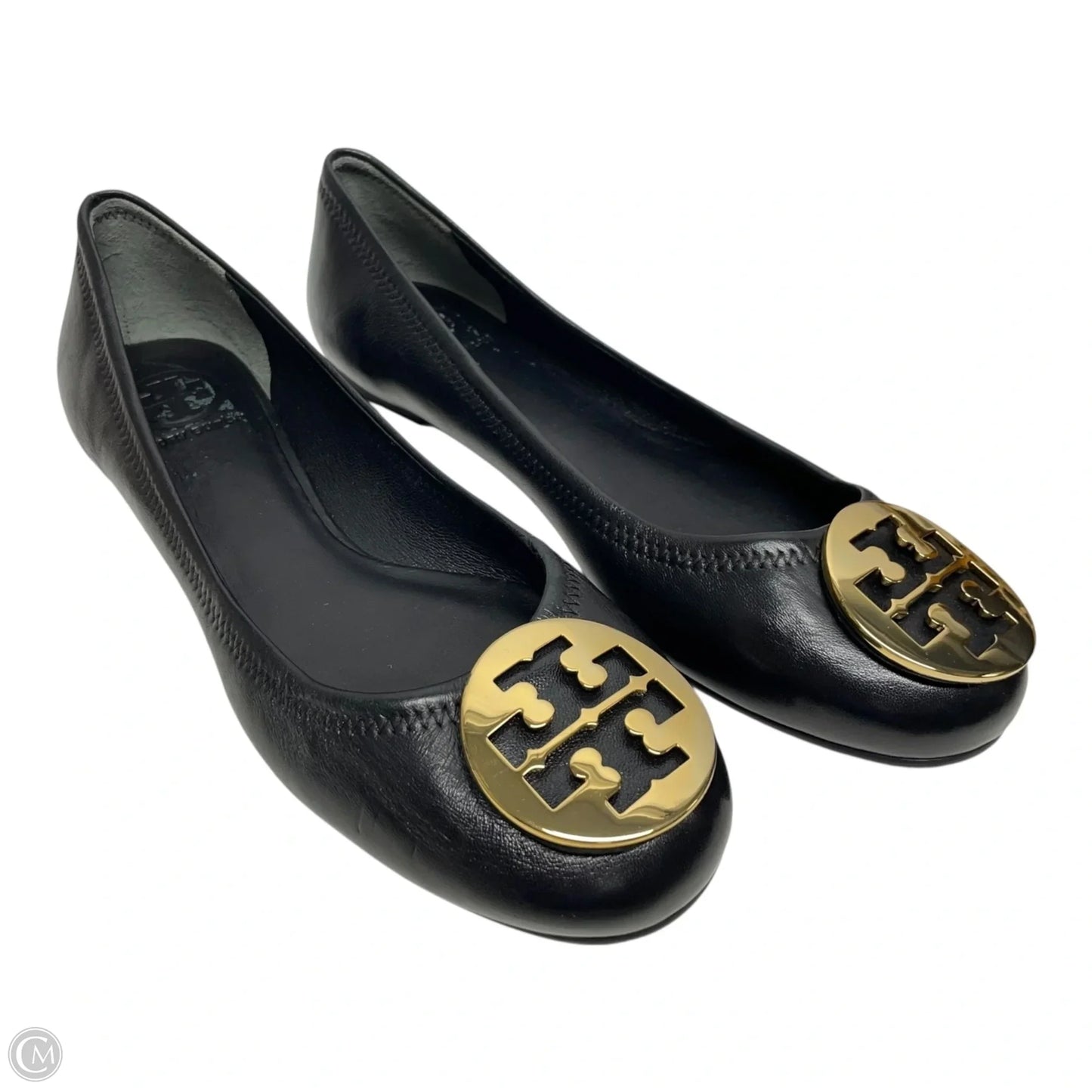 Shoes Designer By Tory Burch In Black & Gold, Size: 9