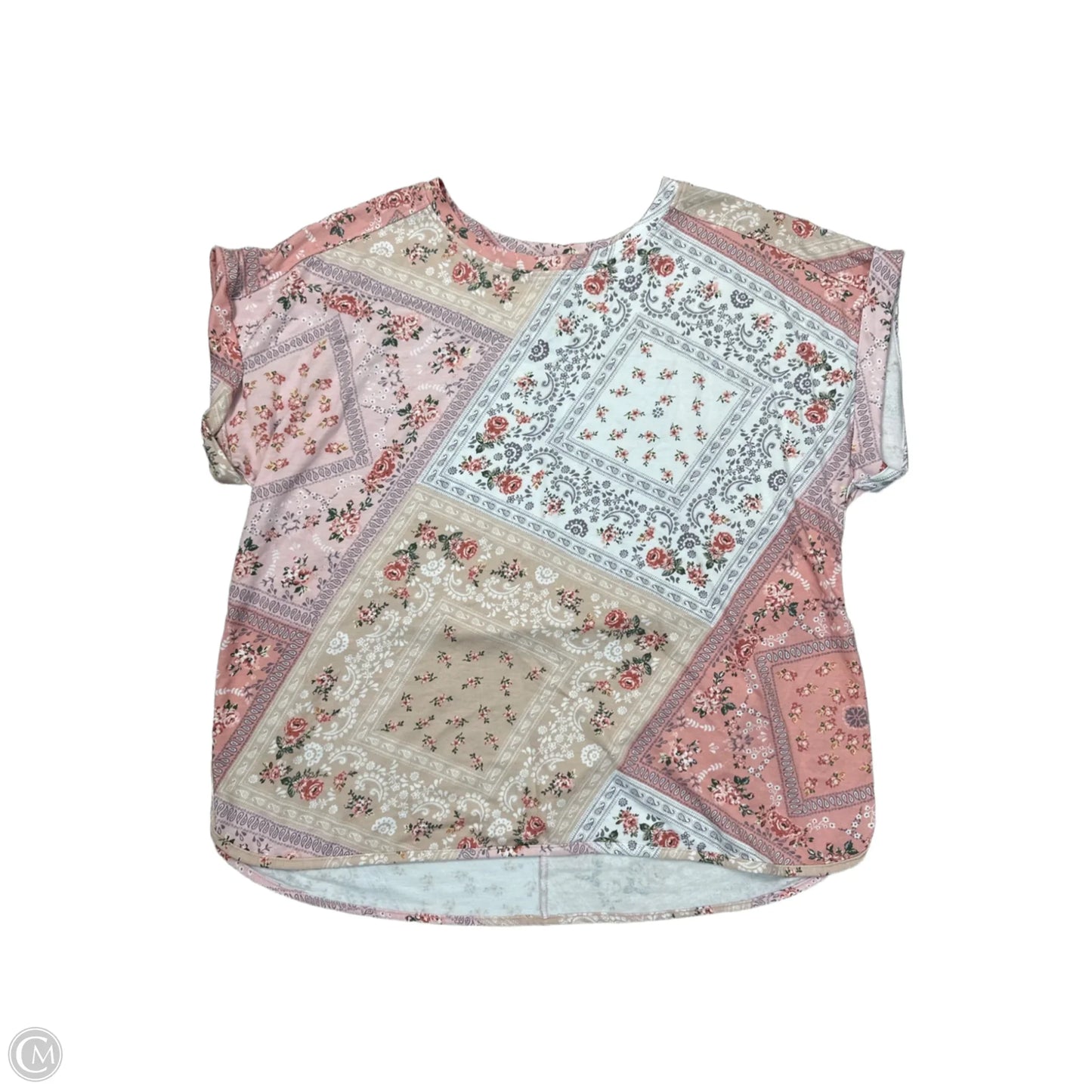 Top Short Sleeve By Cupio In Pink & White, Size: 2x