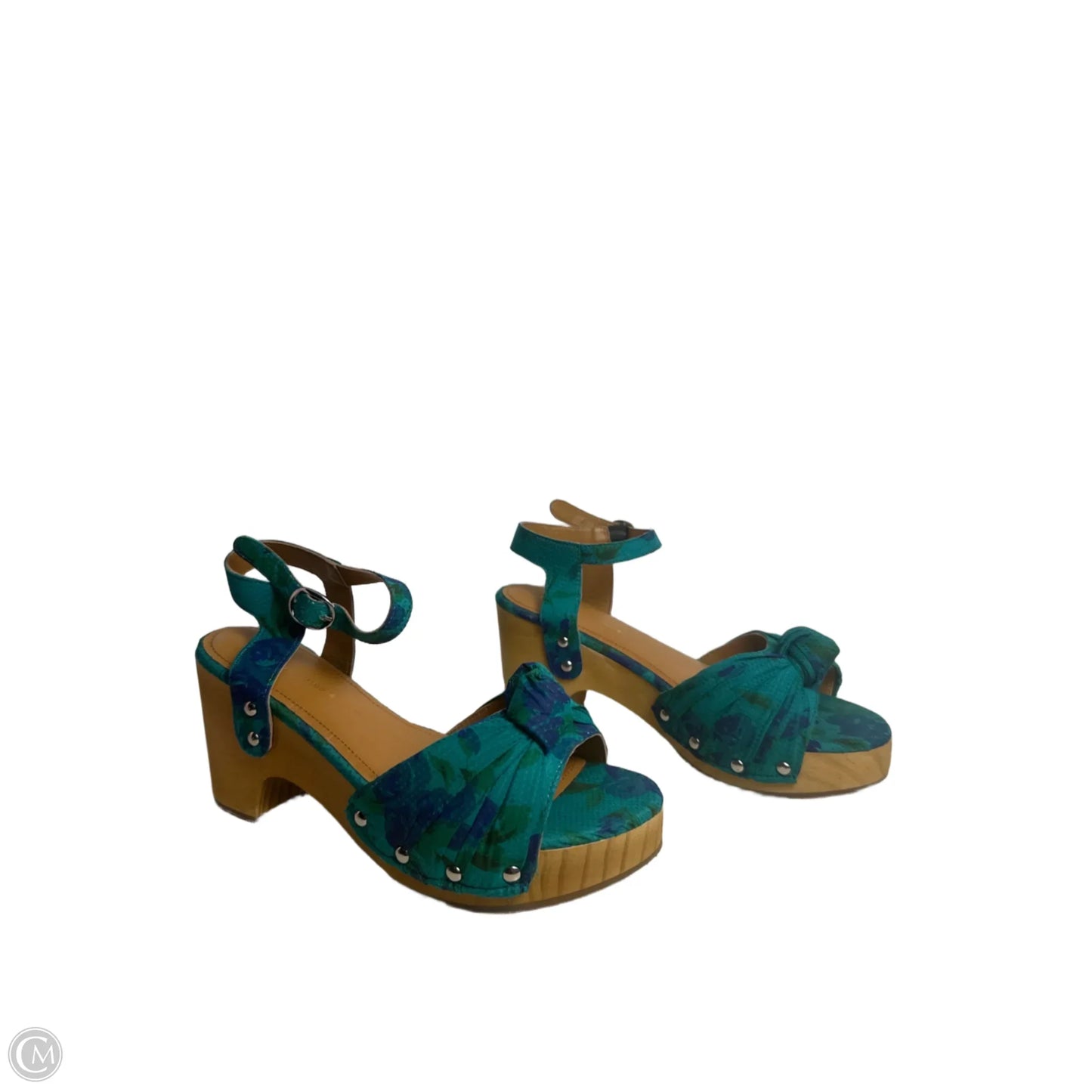 Sandals Heels Block By Anthropologie In Teal, Size: 8