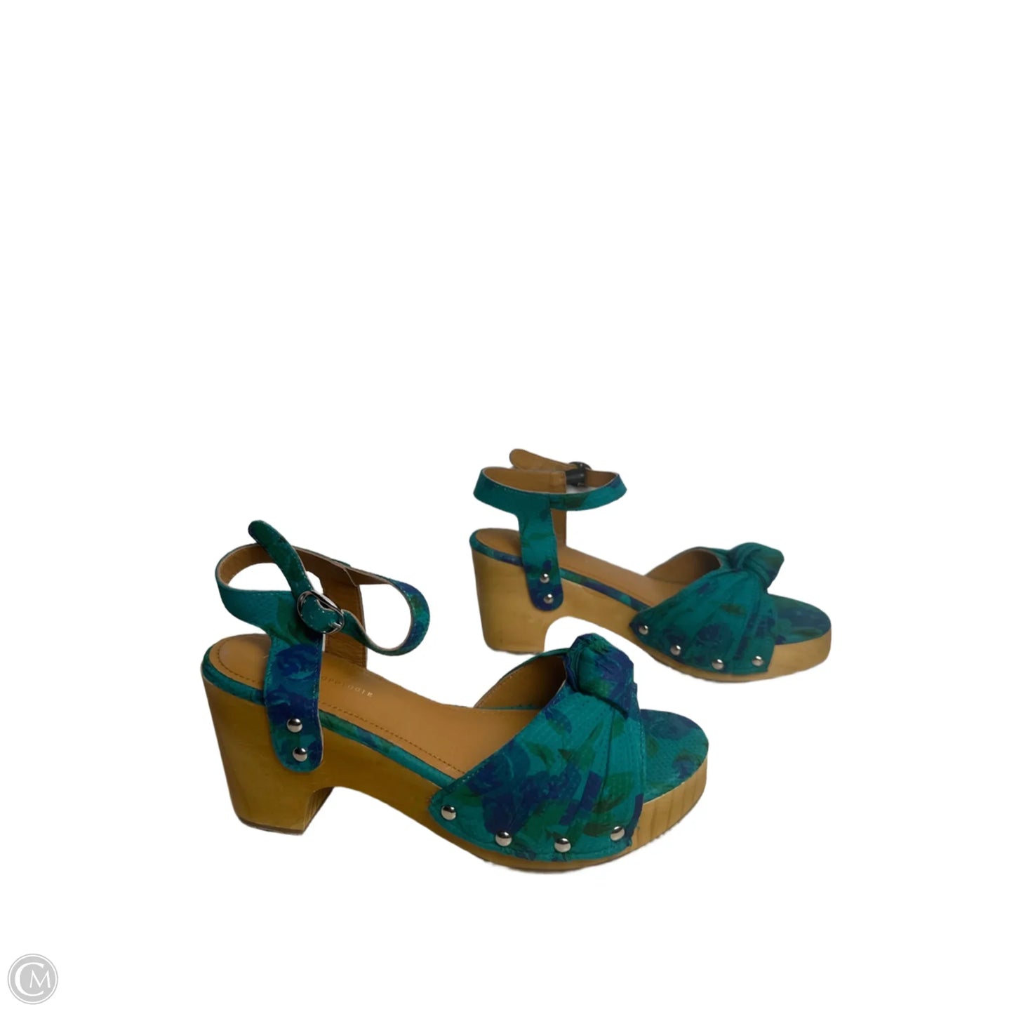 Sandals Heels Block By Anthropologie In Teal, Size: 8