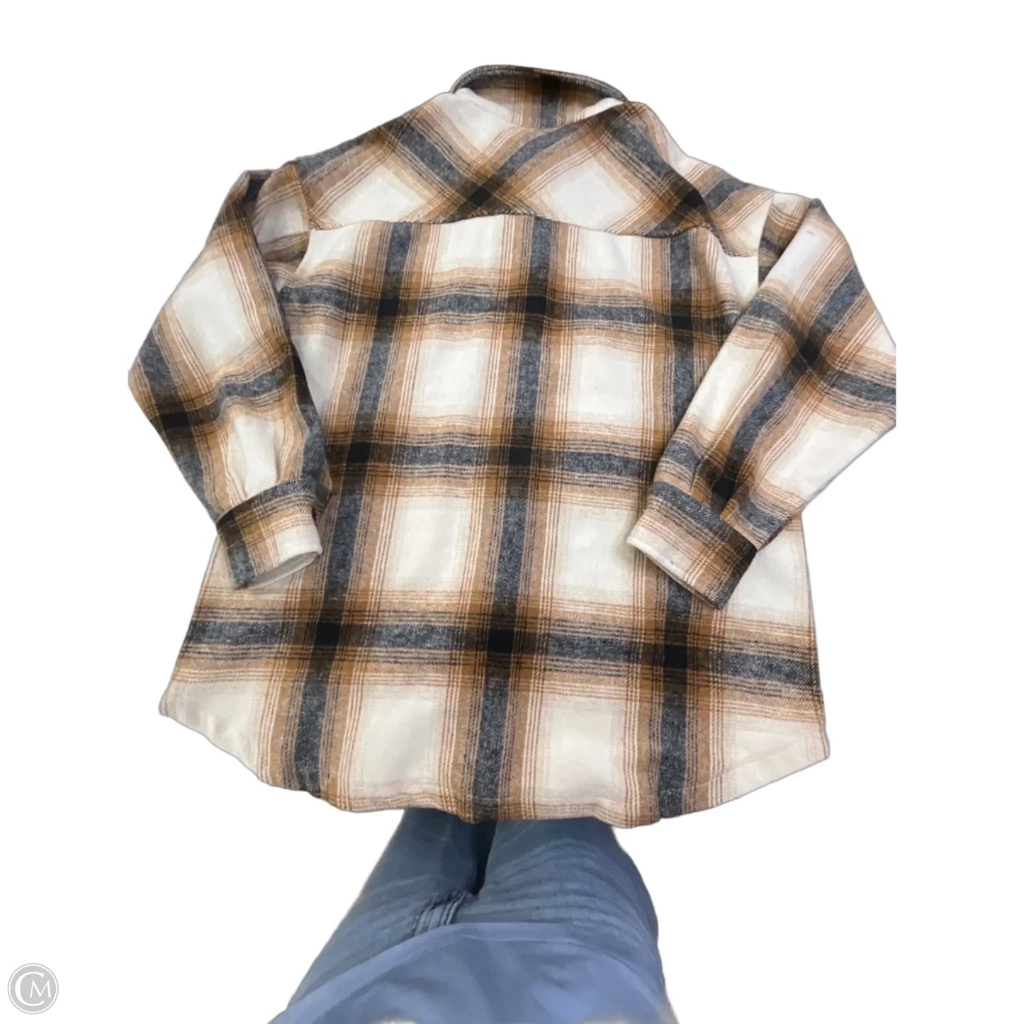 Jacket Shirt By Zenana In Brown & Cream, Size: S
