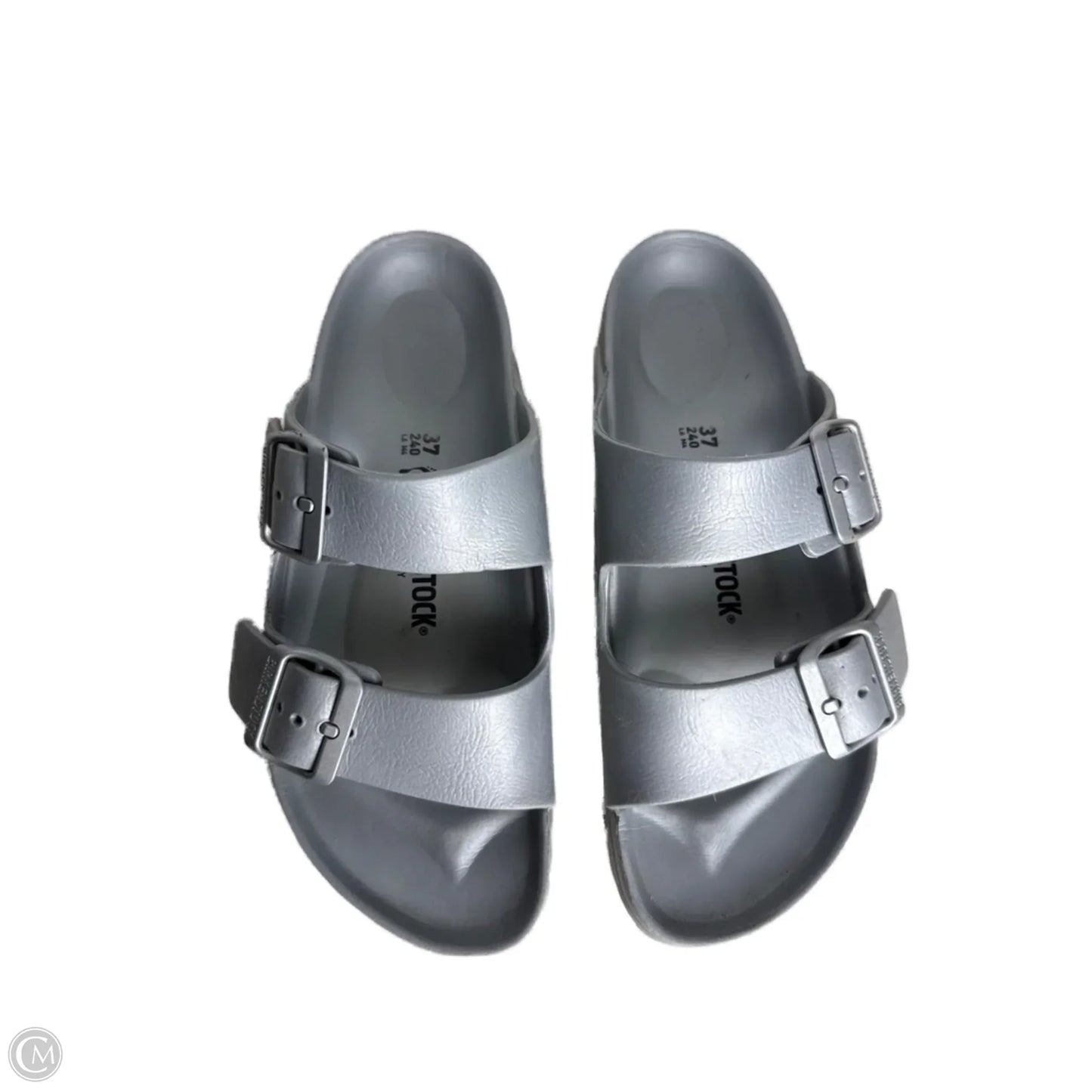 Sandals Flats By Birkenstock In Silver, Size: 6.5