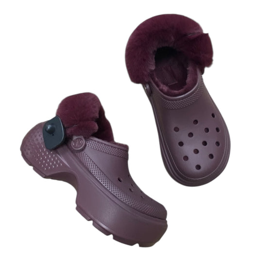 Sandals Heels Platform By Crocs In Maroon, Size:7