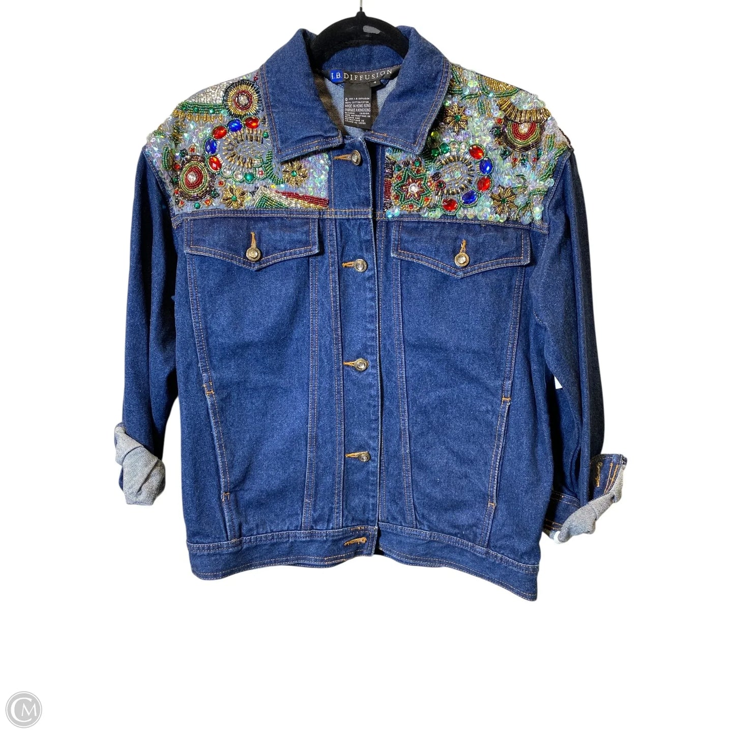 Jacket Denim By Clothes Mentor In Multi-colored, Size: L
