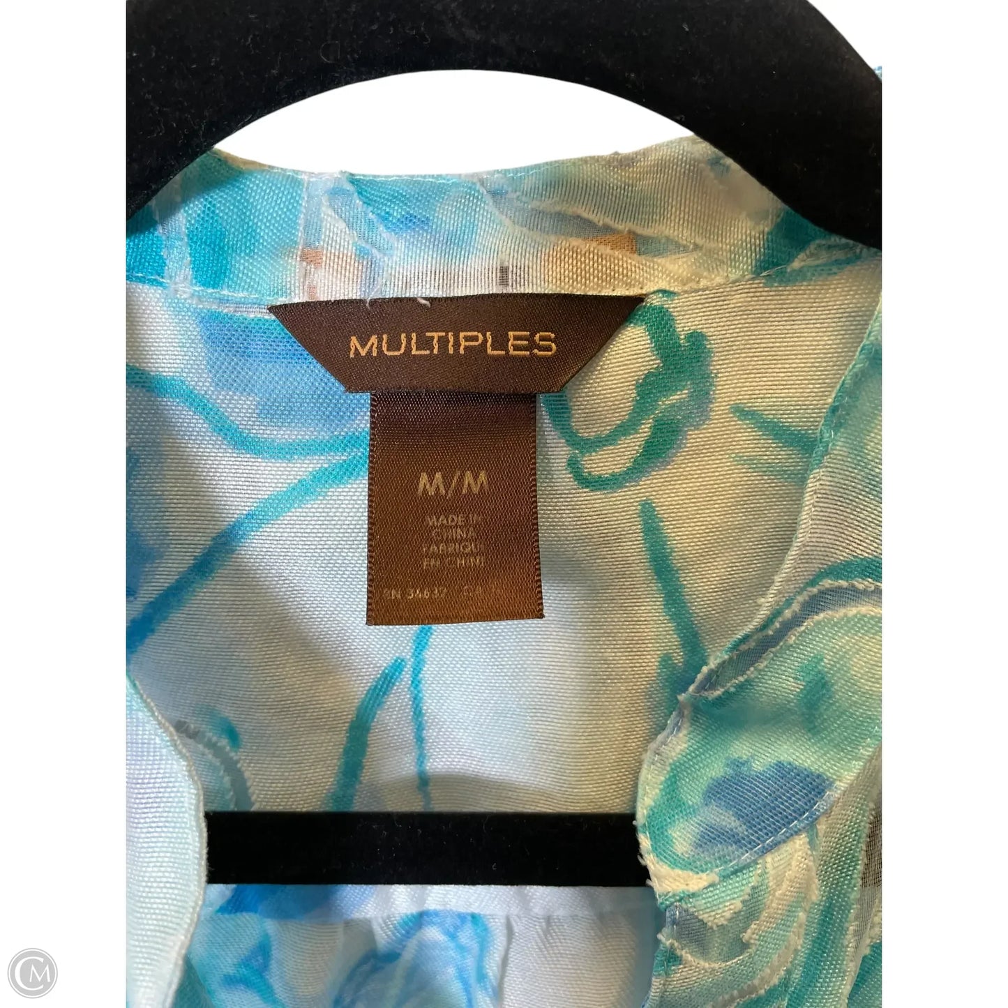 Blouse 3/4 Sleeve By Multiples In Blue & White, Size: M