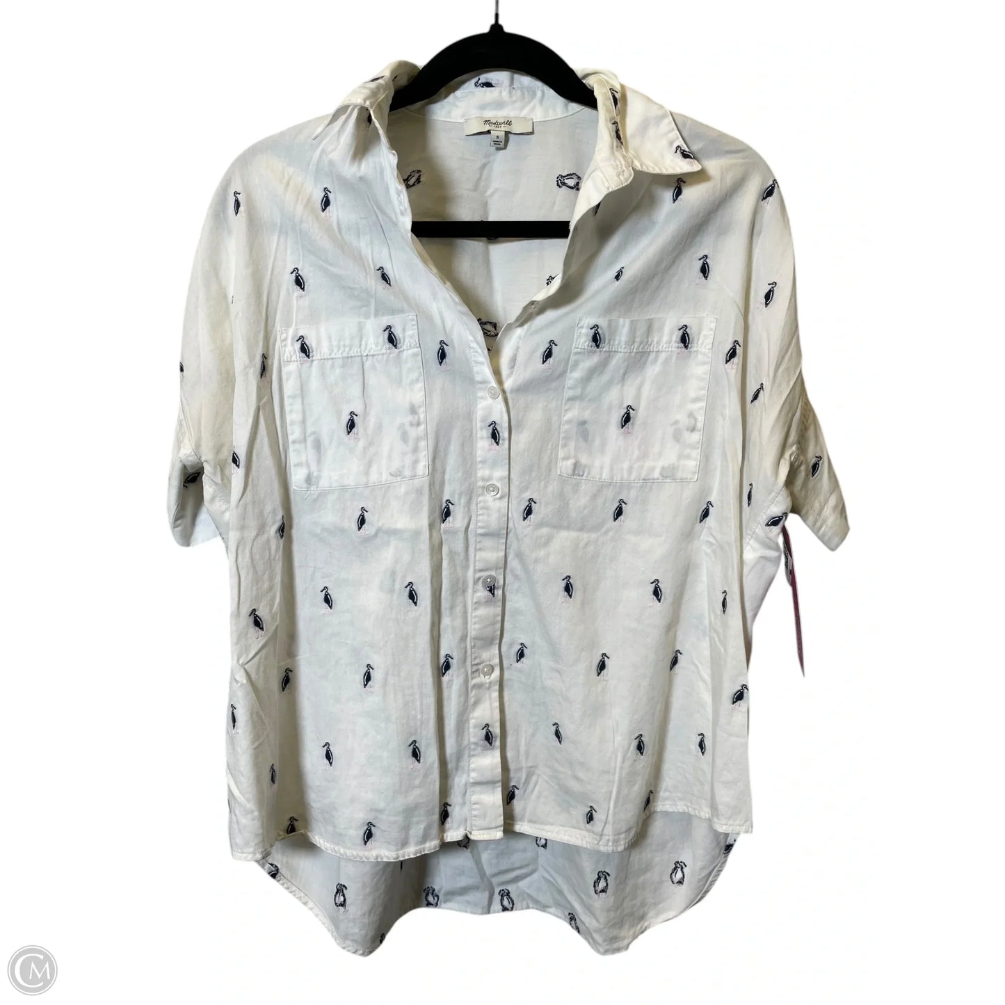 Blouse Short Sleeve By Madewell In Blue & White, Size: S