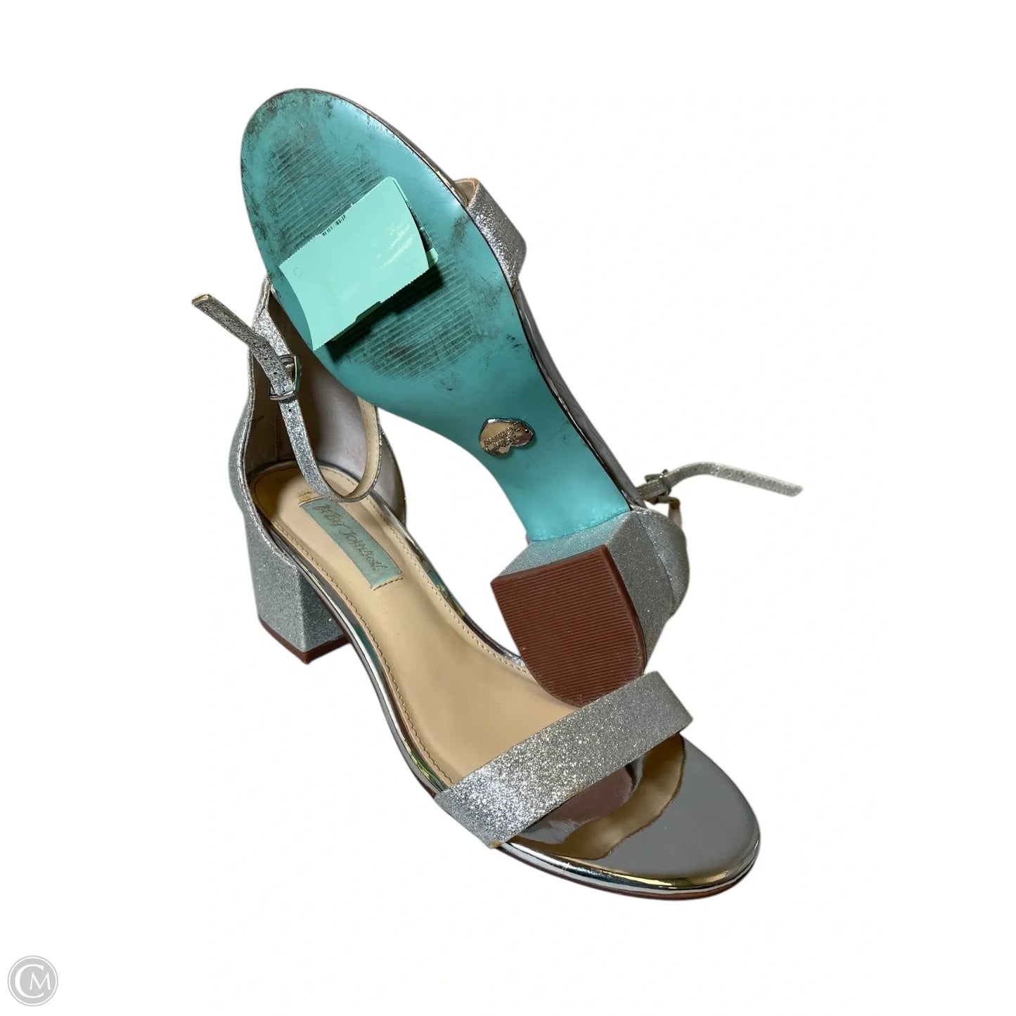 Sandals Heels Block By Betsey Johnson In Silver, Size: 9