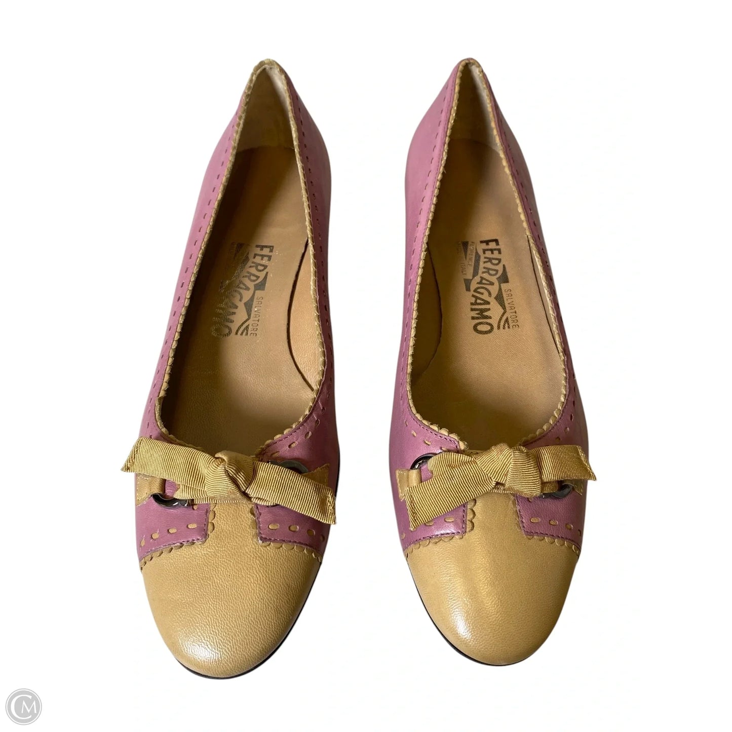 Shoes Luxury Designer By Ferragamo In Pink & Tan, Size: 8