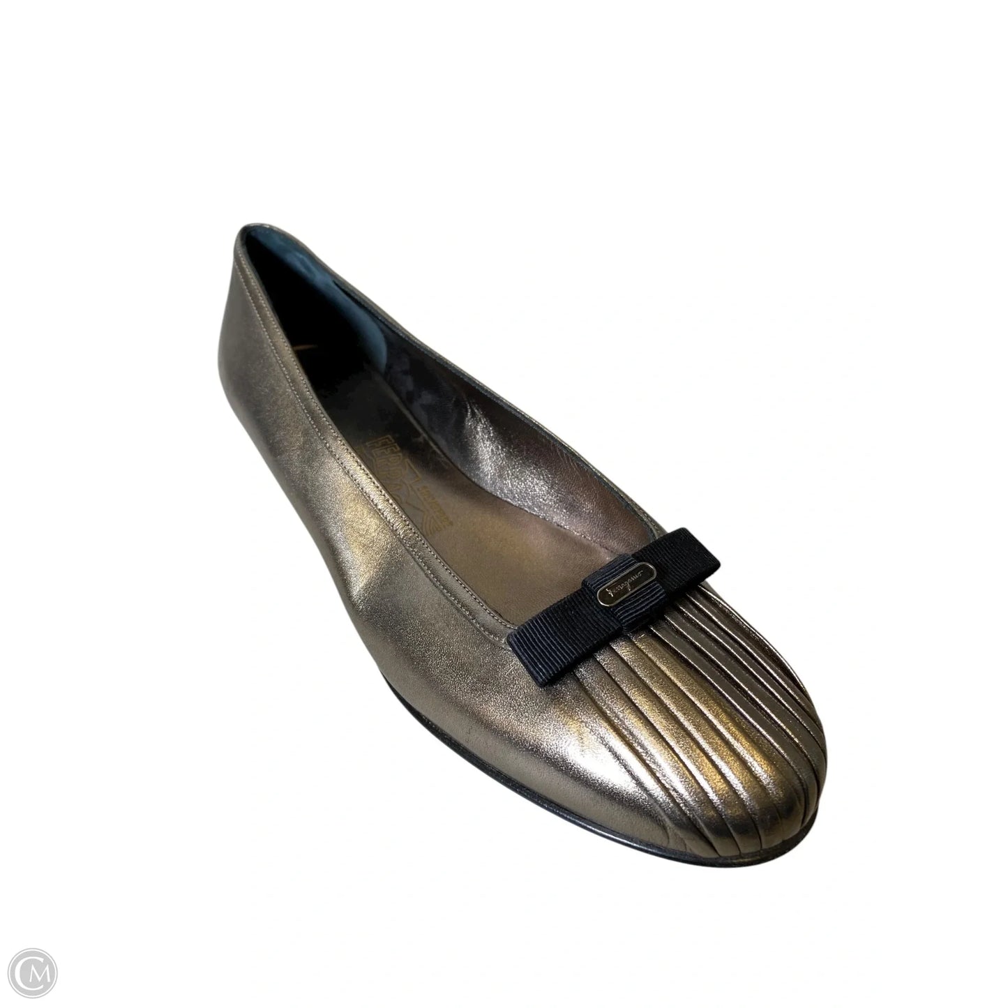 Shoes Luxury Designer By Ferragamo In Silver, Size: 8