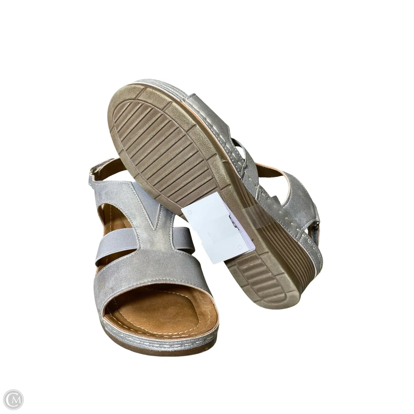 Sandals Heels Wedge By Clothes Mentor In Grey & Tan, Size: 9