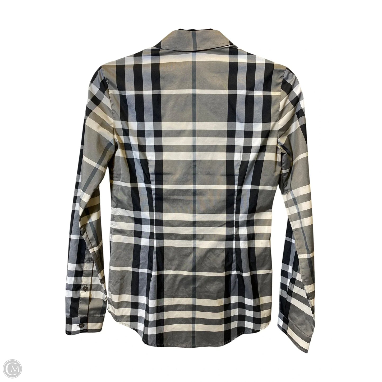 Blouse Luxury Designer By Burberry In Plaid Pattern, Size: 2