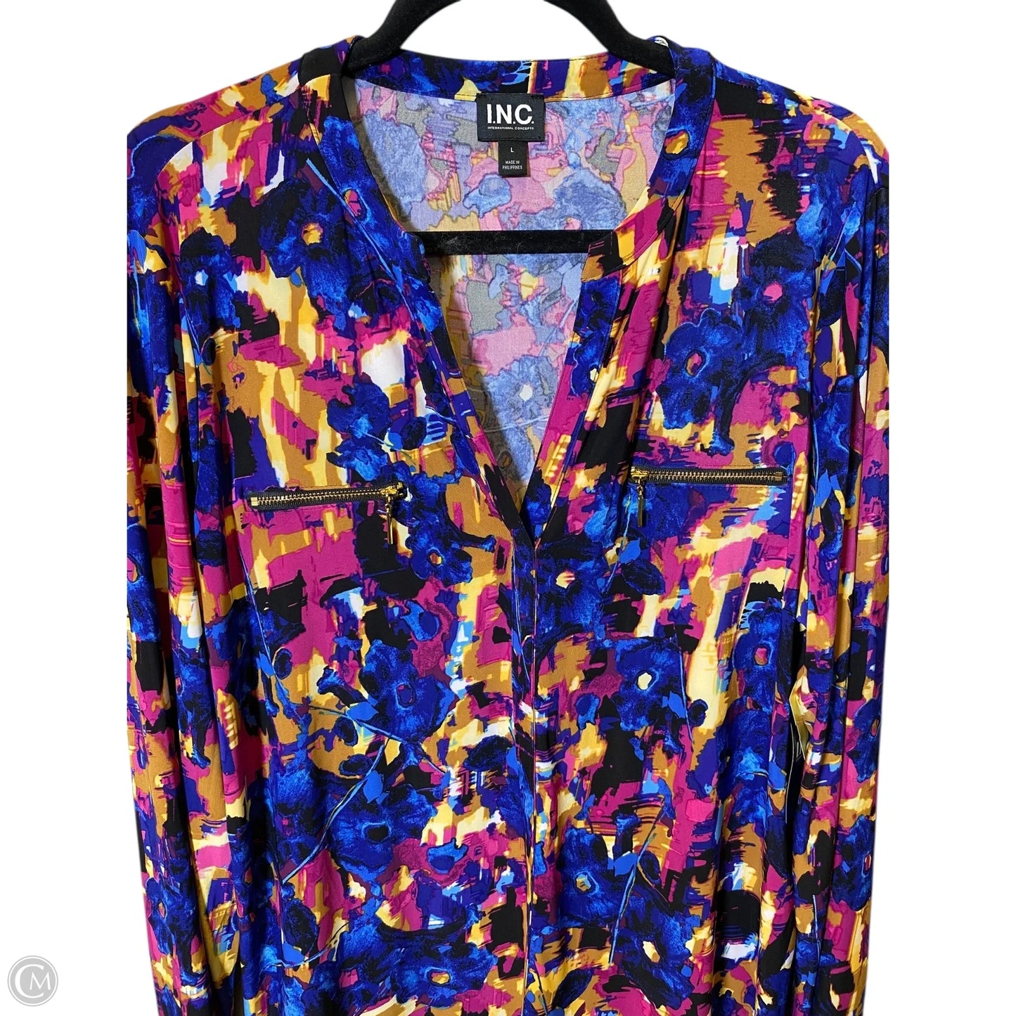 Blouse Long Sleeve By Inc In Multi-colored, Size: L