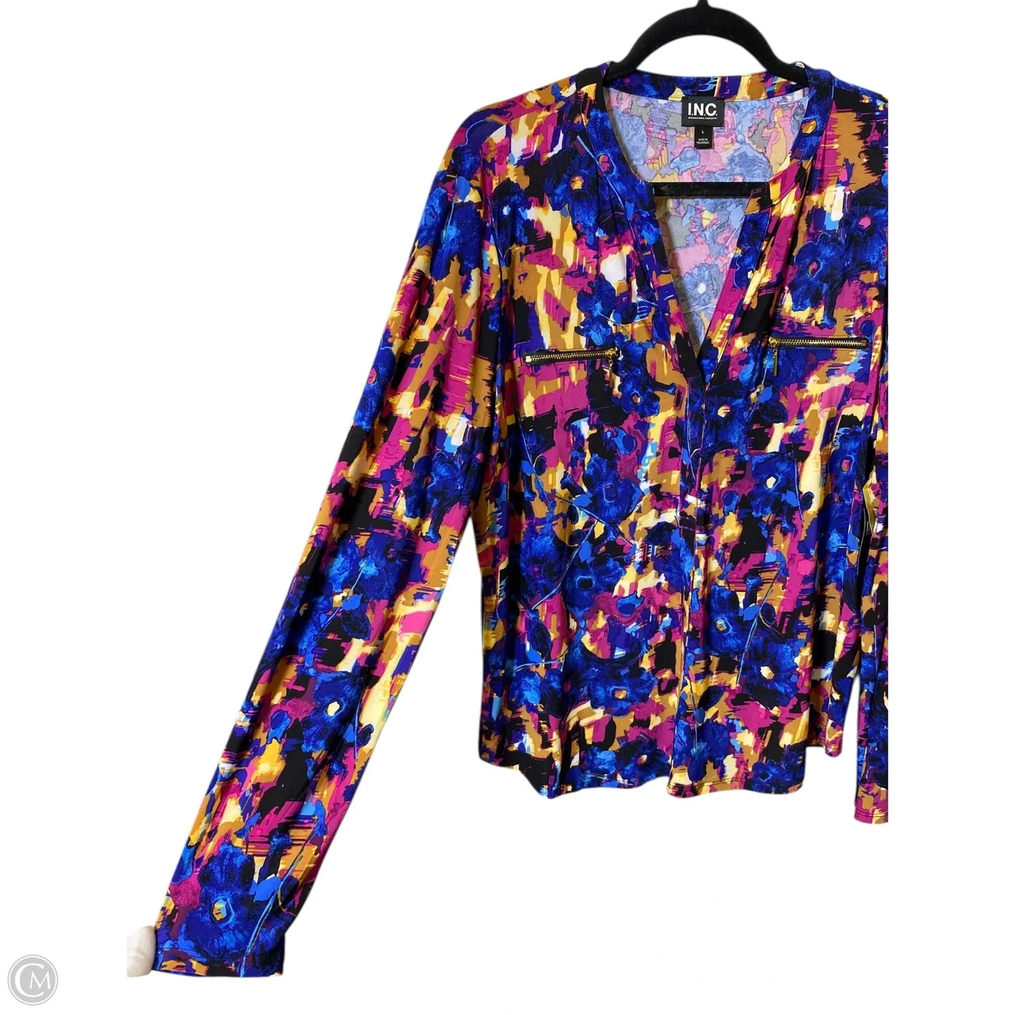 Blouse Long Sleeve By Inc In Multi-colored, Size: L