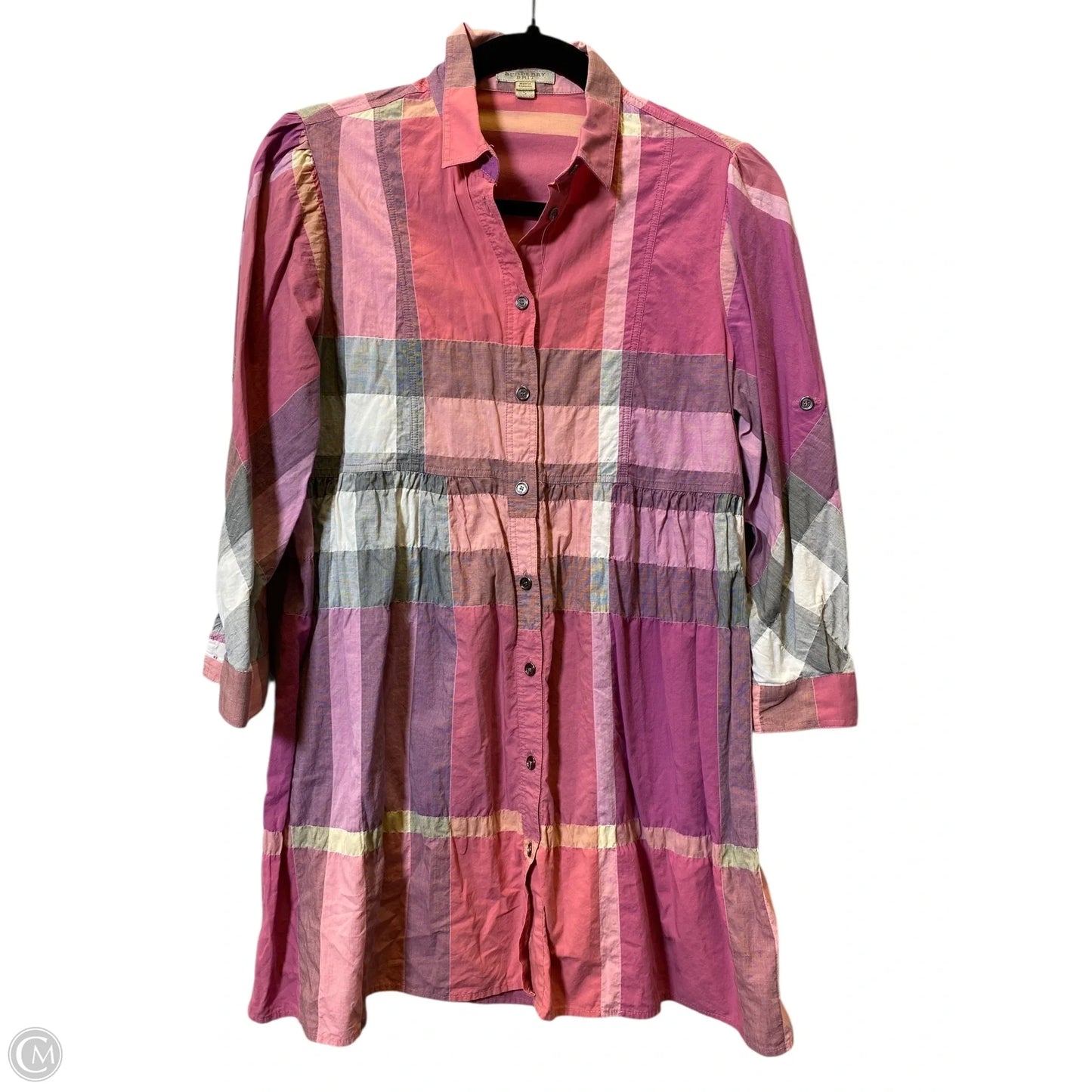 Blouse Luxury Designer By Burberry In Plaid Pattern, Size: S