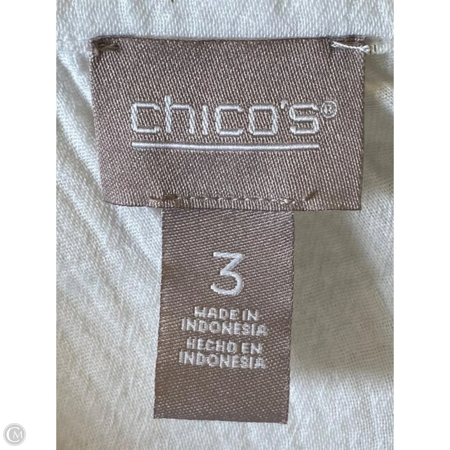 Top 3/4 Sleeve By Chicos In Gold & White, Size: Xl