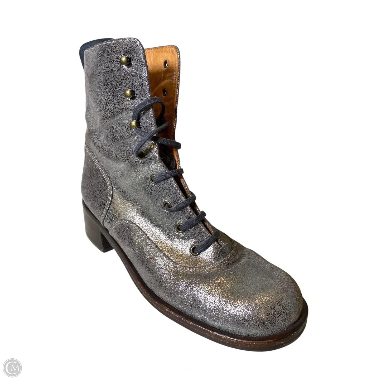 Boots Mid-calf Heels Designer By Chie Mihara In Silver, Size: 41