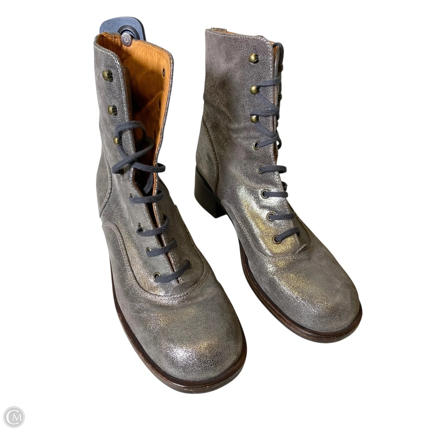 Boots Mid-calf Heels Designer By Chie Mihara In Silver, Size: 41