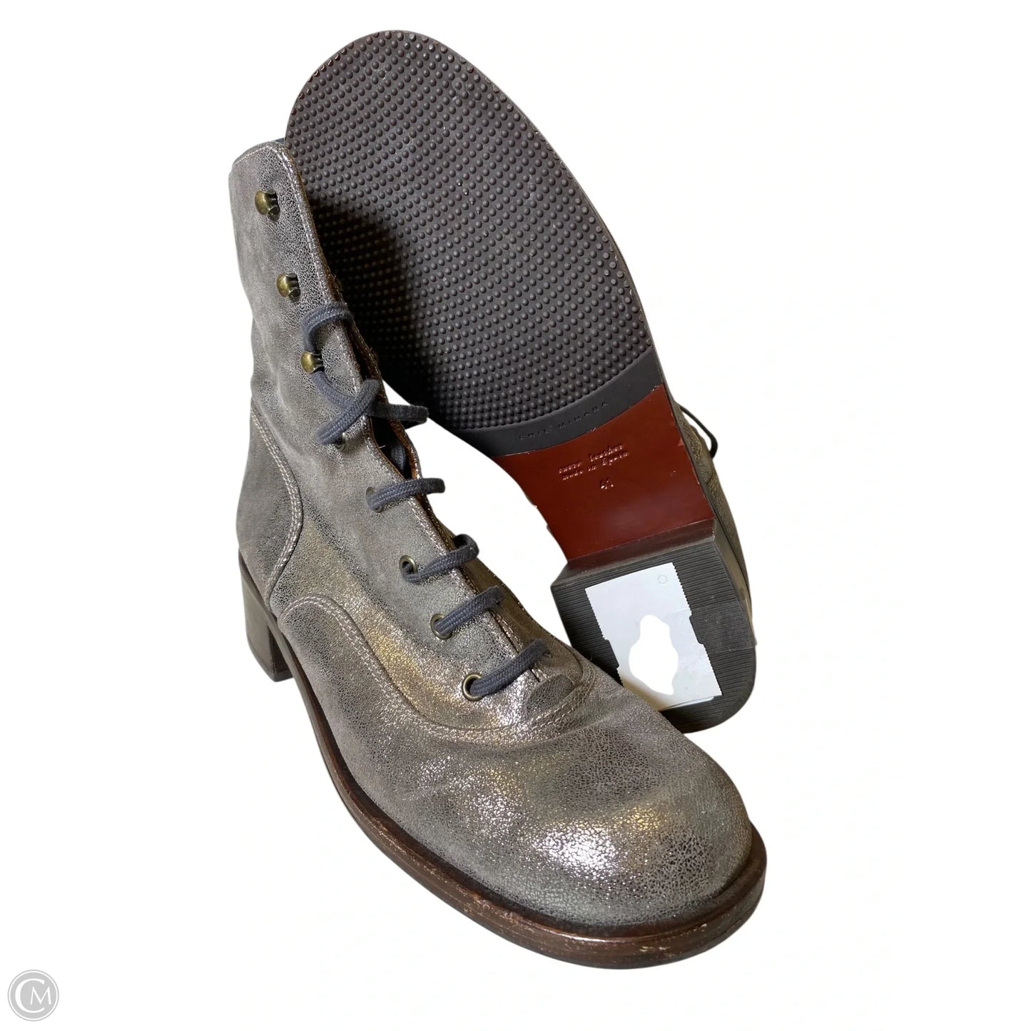 Boots Mid-calf Heels Designer By Chie Mihara In Silver, Size: 41