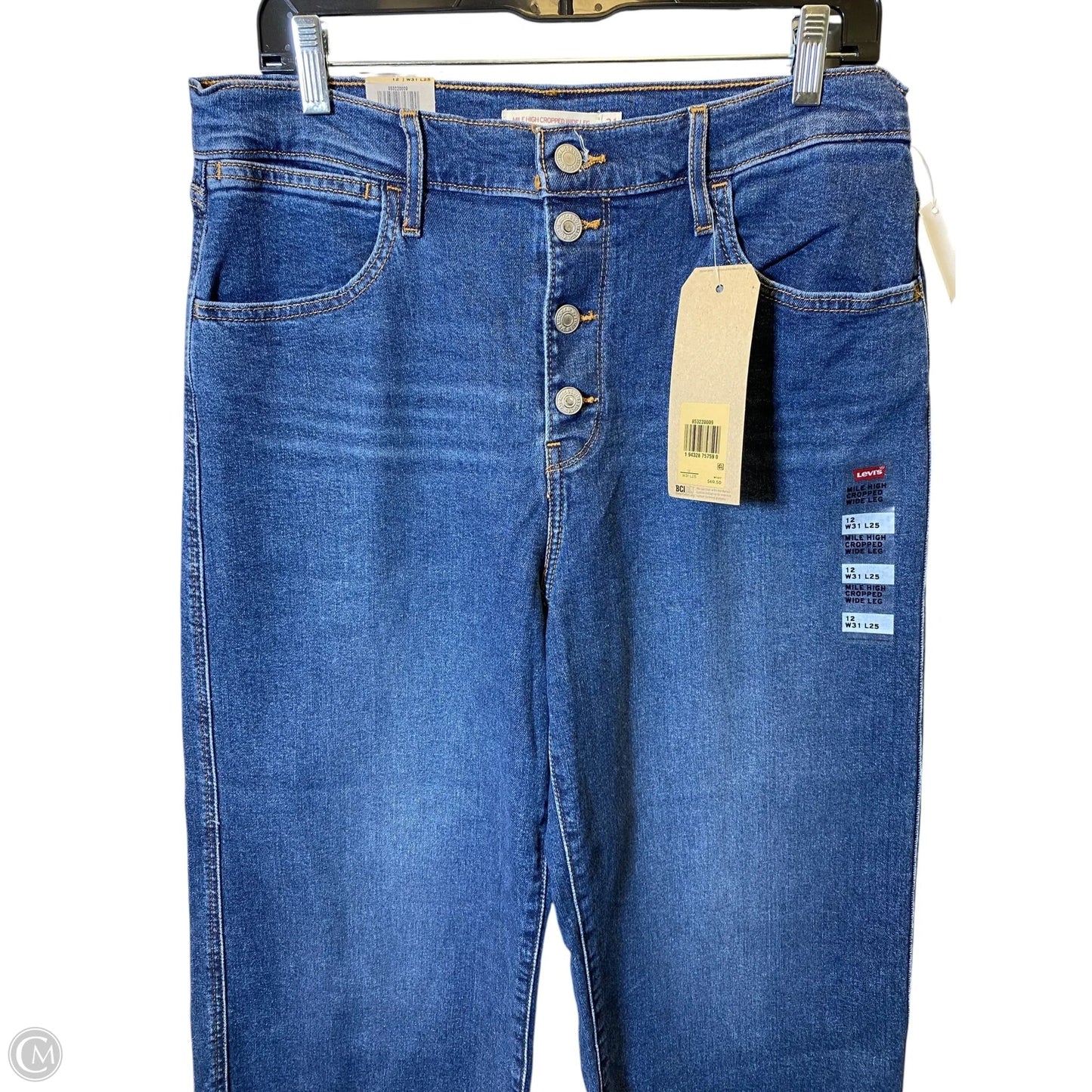 Jeans Cropped By Levis In Blue Denim, Size: 12