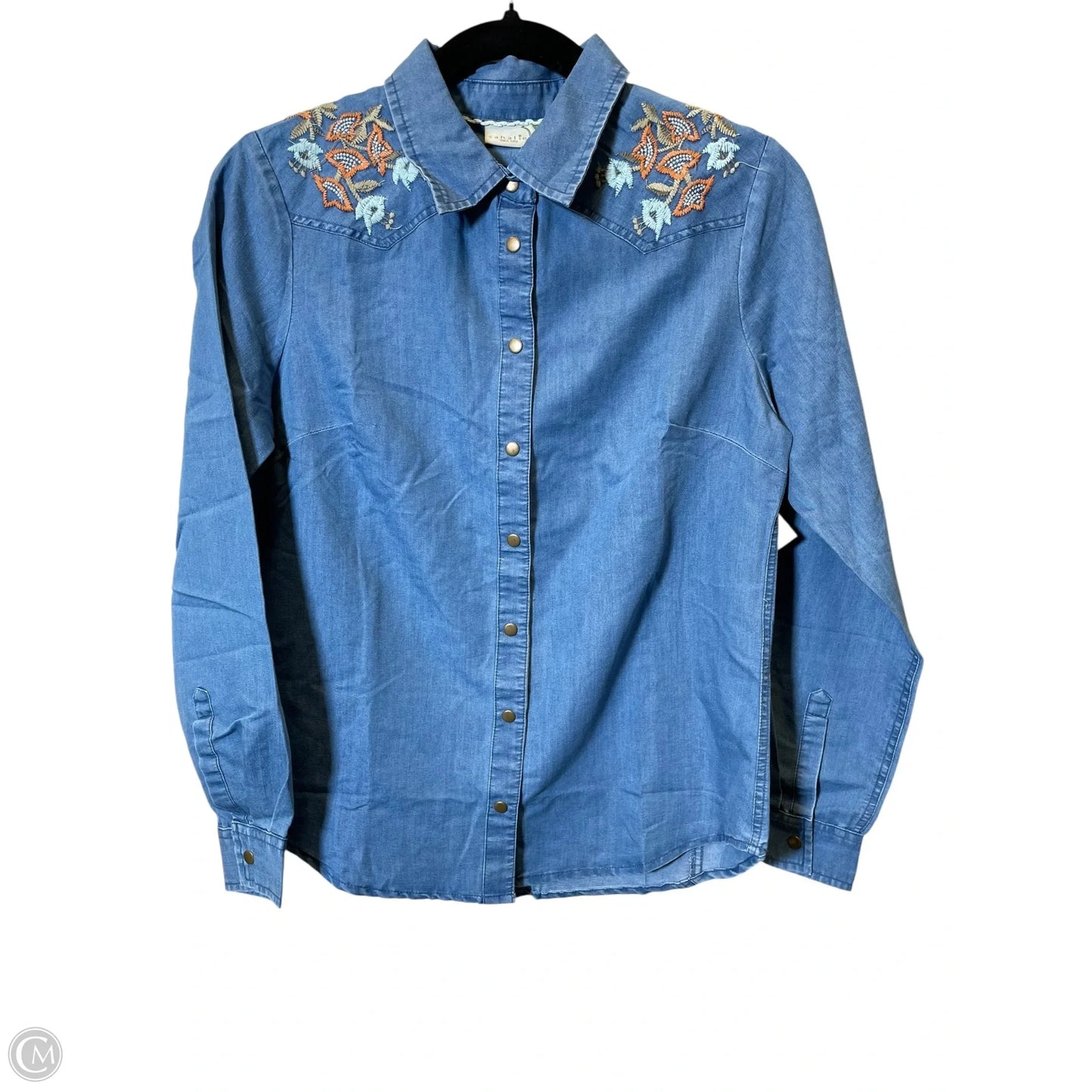 Blouse Long Sleeve By Clothes Mentor In Blue Denim, Size: S
