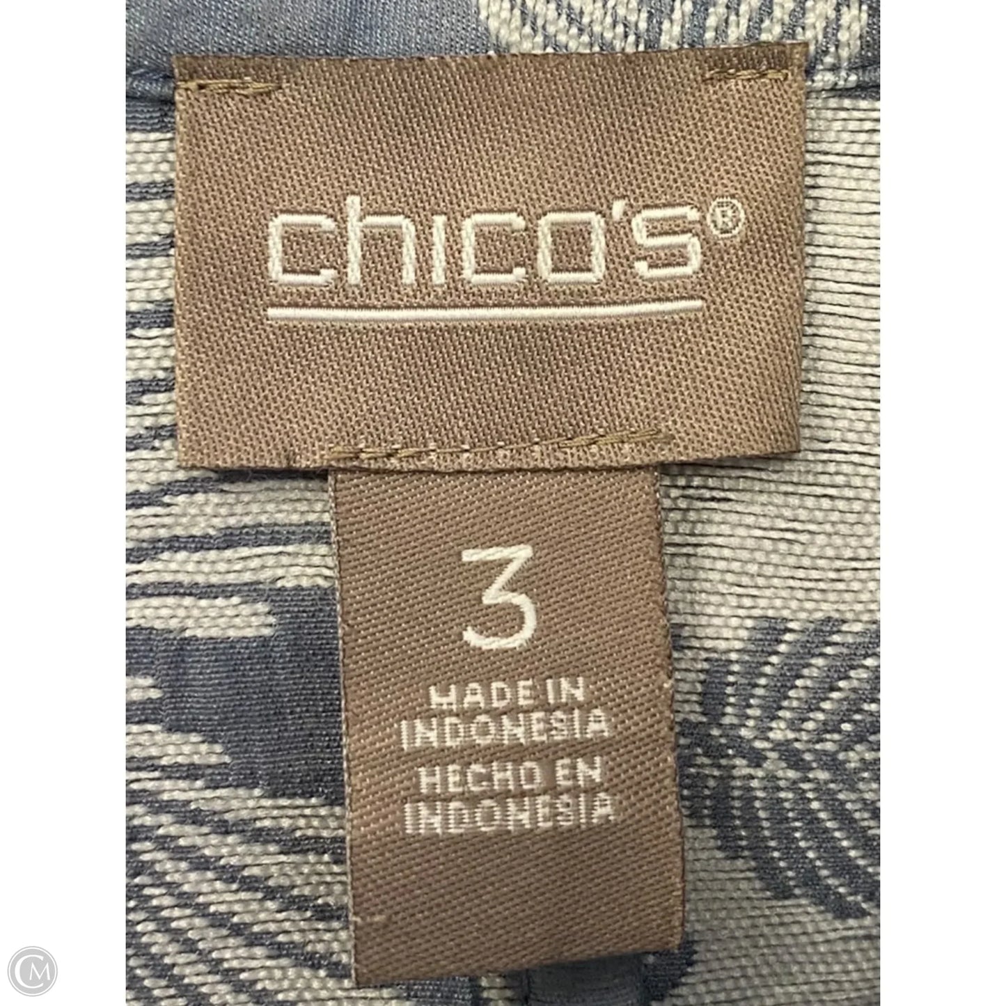 Blouse Short Sleeve By Chicos In Blue & White, Size: Xl