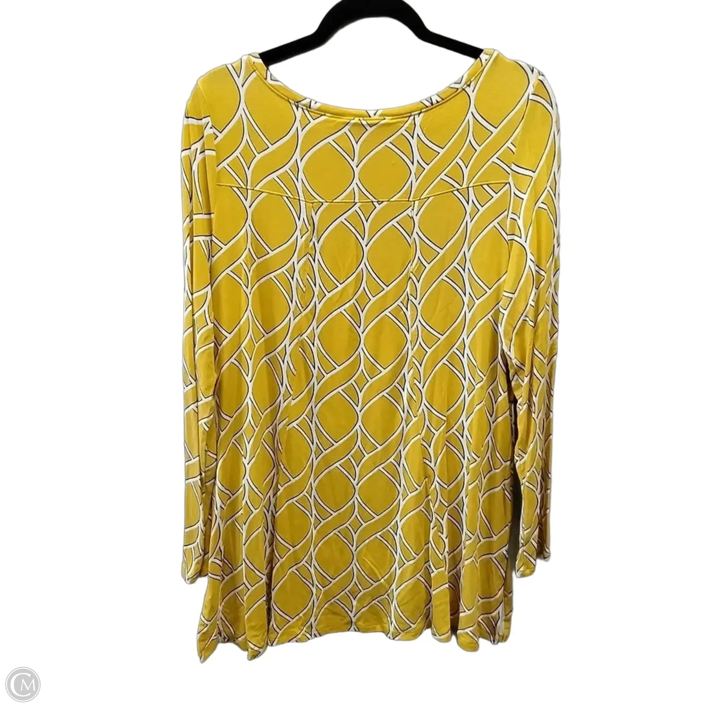 Top Long Sleeve By Chicos In White & Yellow, Size: L