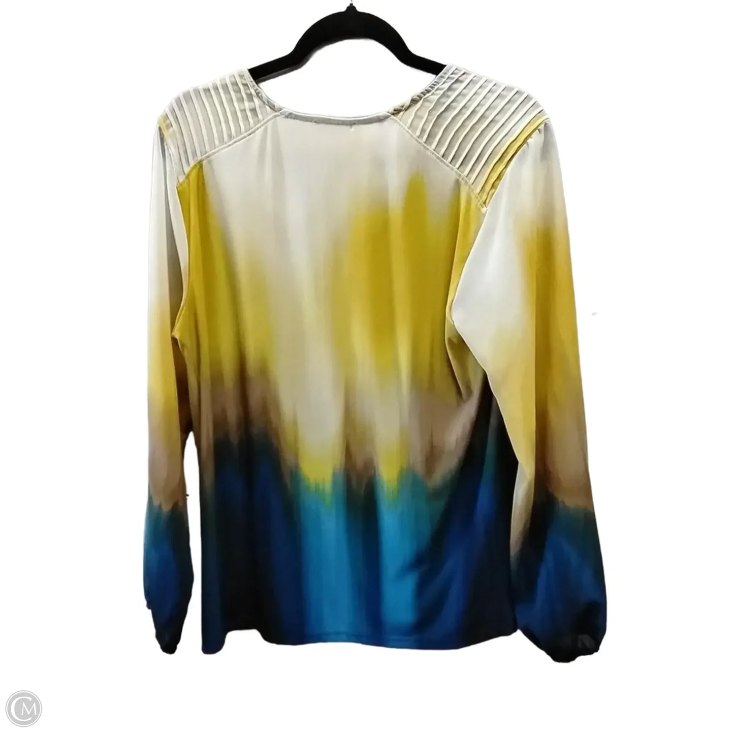 Blouse Long Sleeve By Calvin Klein In Blue & Cream, Size: M