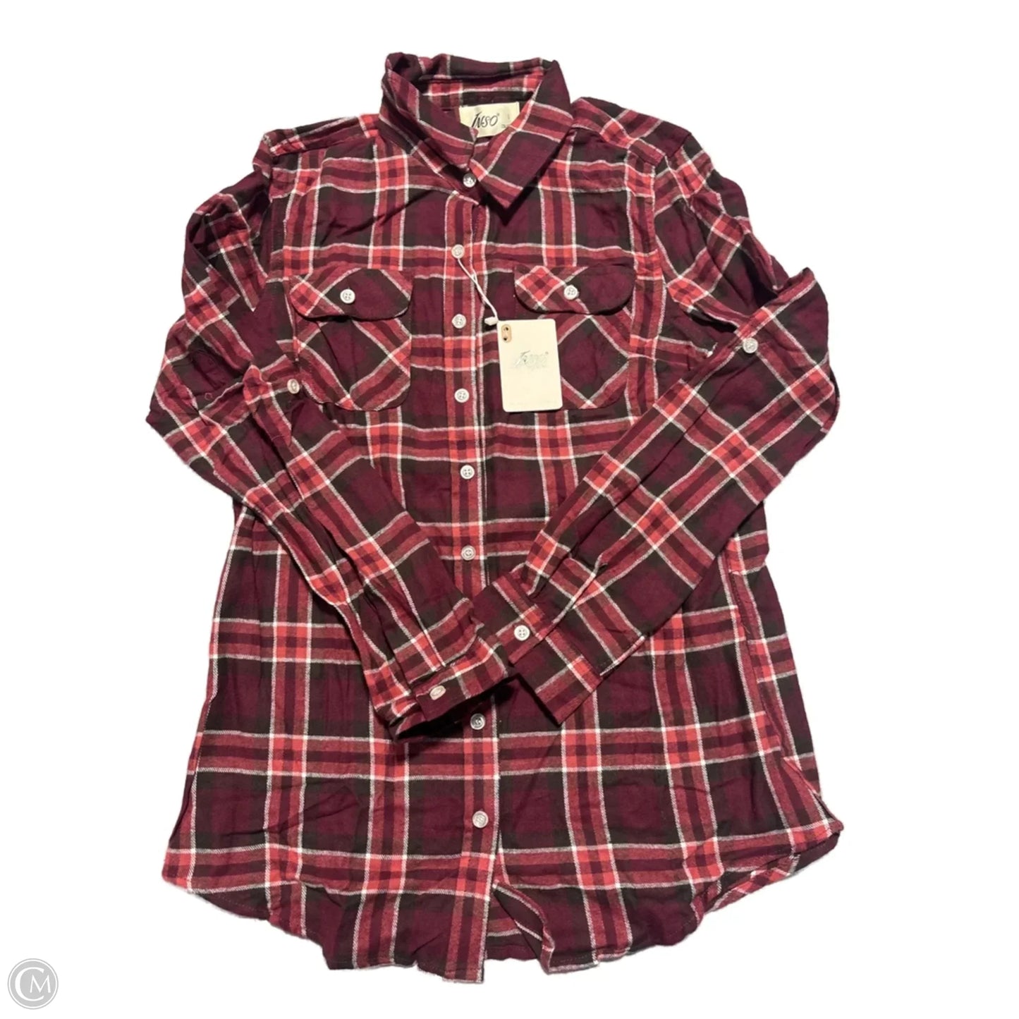 Top Long Sleeve By Cme In Plaid Pattern, Size: L