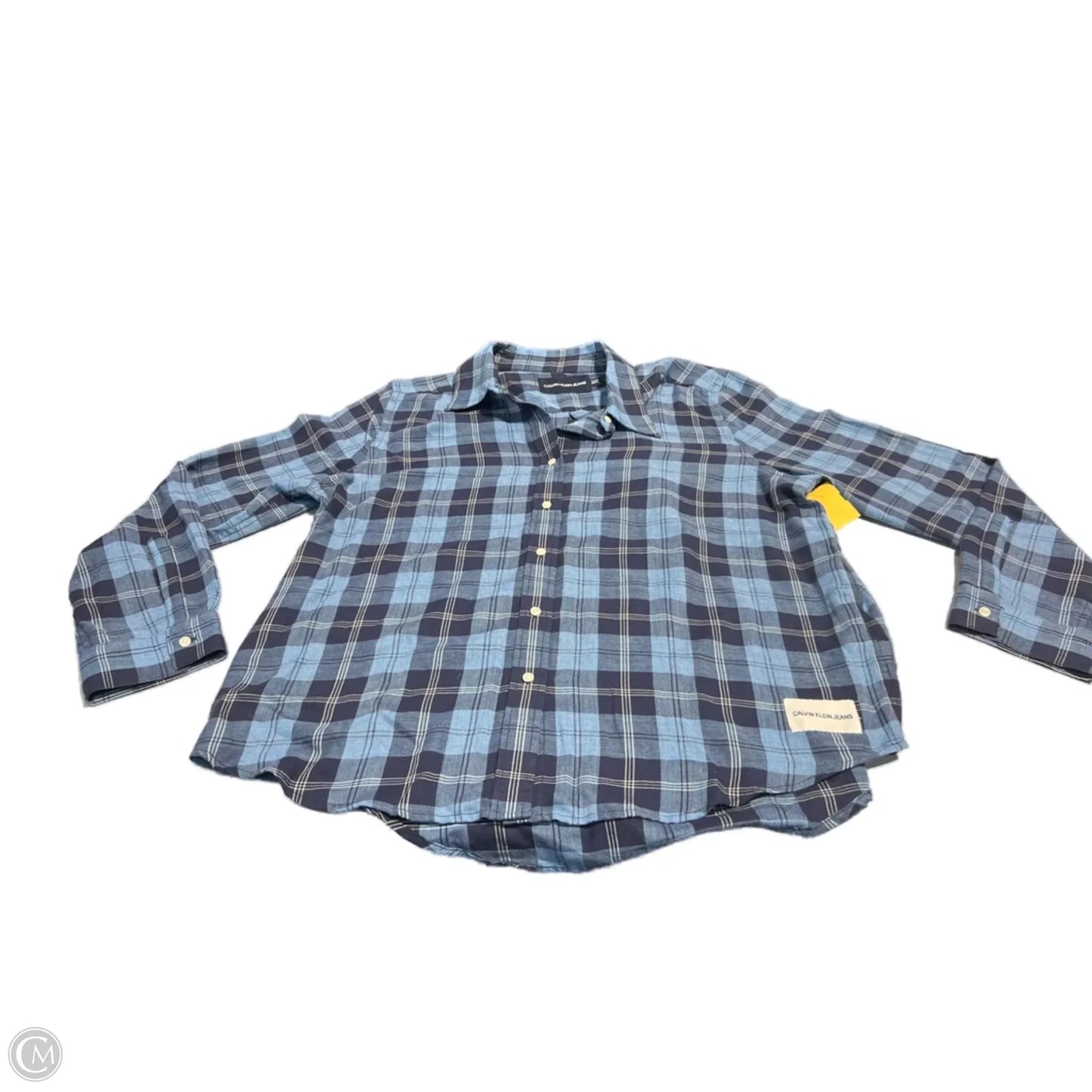 Top Long Sleeve By Calvin Klein In Plaid Pattern, Size: Xl