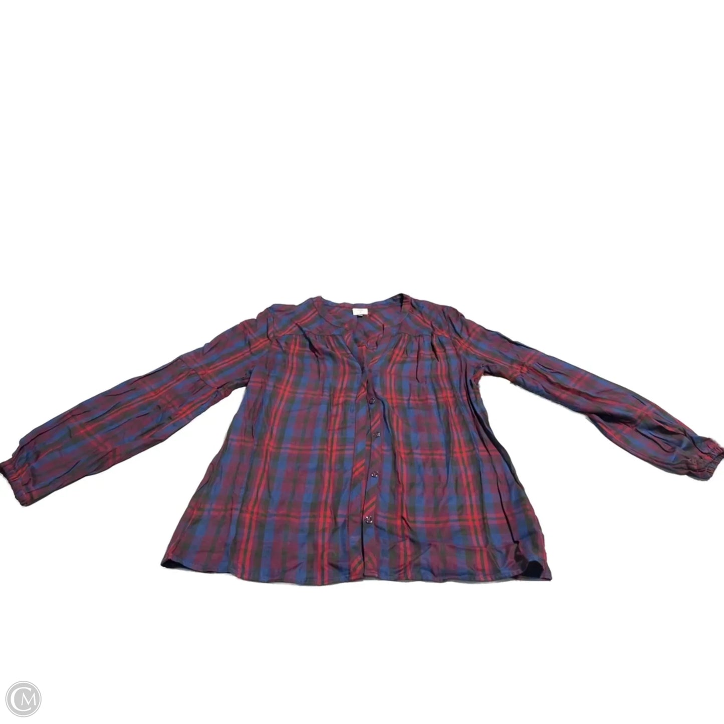 Top Long Sleeve Basic By Cabi In Plaid Pattern, Size: M