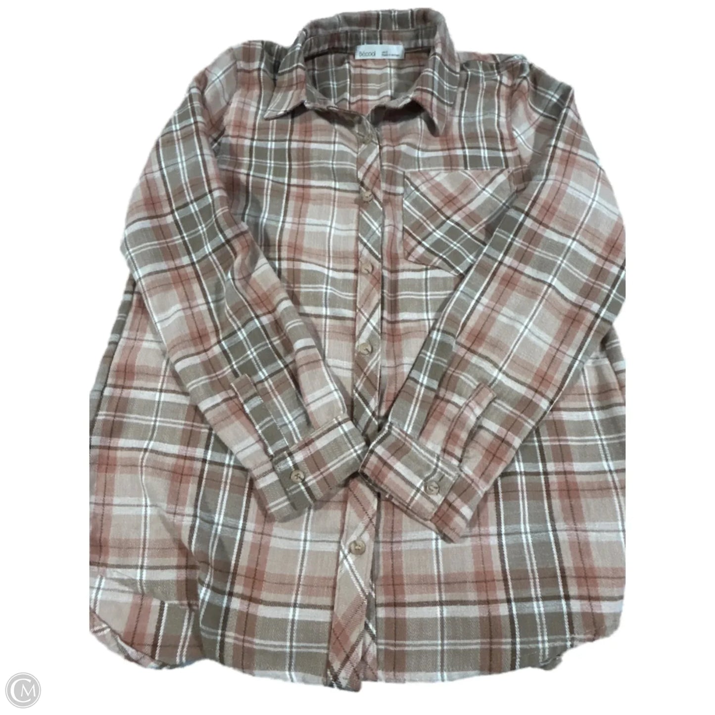 Top Long Sleeve By Be Cool In Plaid Pattern, Size: S