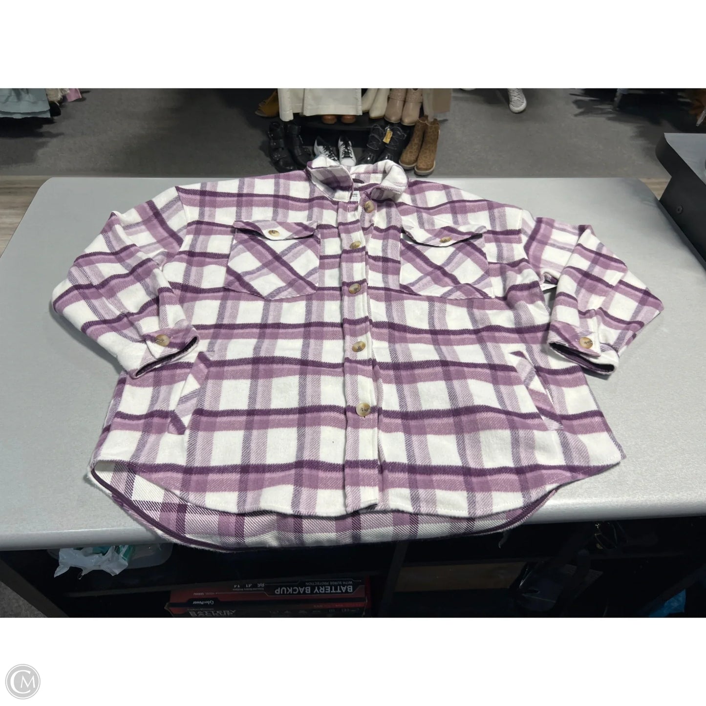 Top Long Sleeve By Kensie In Plaid Pattern, Size: L