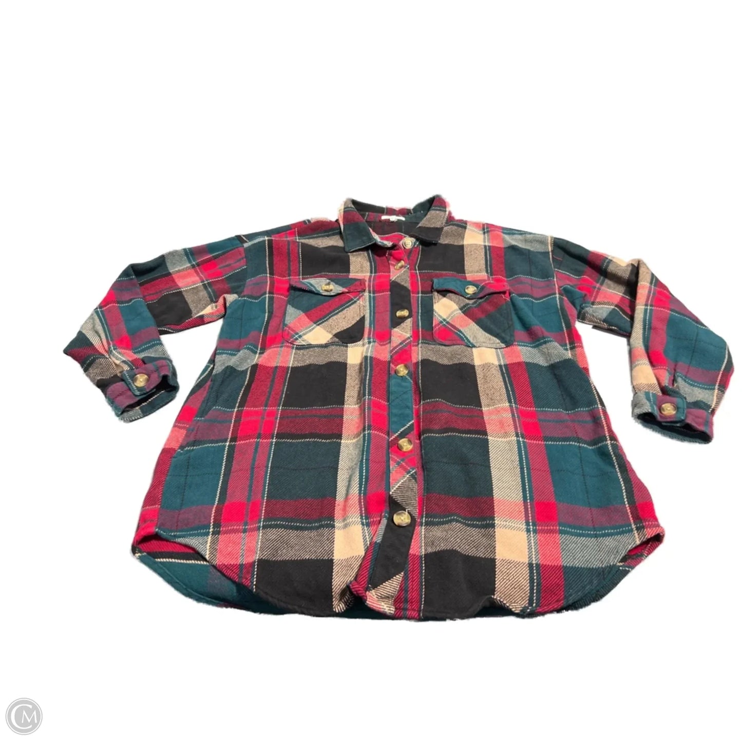 Top Long Sleeve By Maurices In Plaid Pattern, Size: L