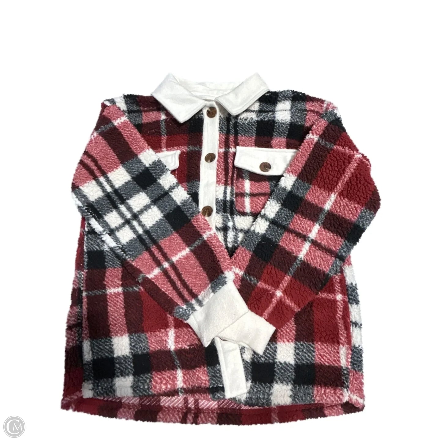 Jacket Shirt By Pink Rose In Plaid Pattern, Size: M