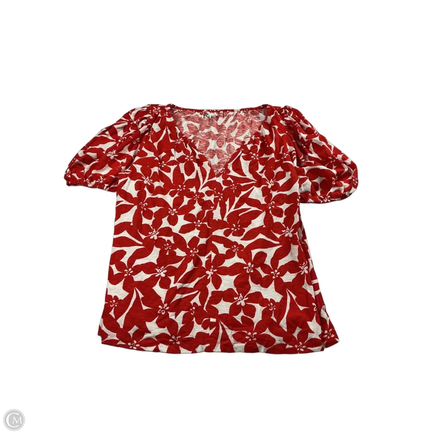 Top Short Sleeve By Loft In Red & White, Size: L