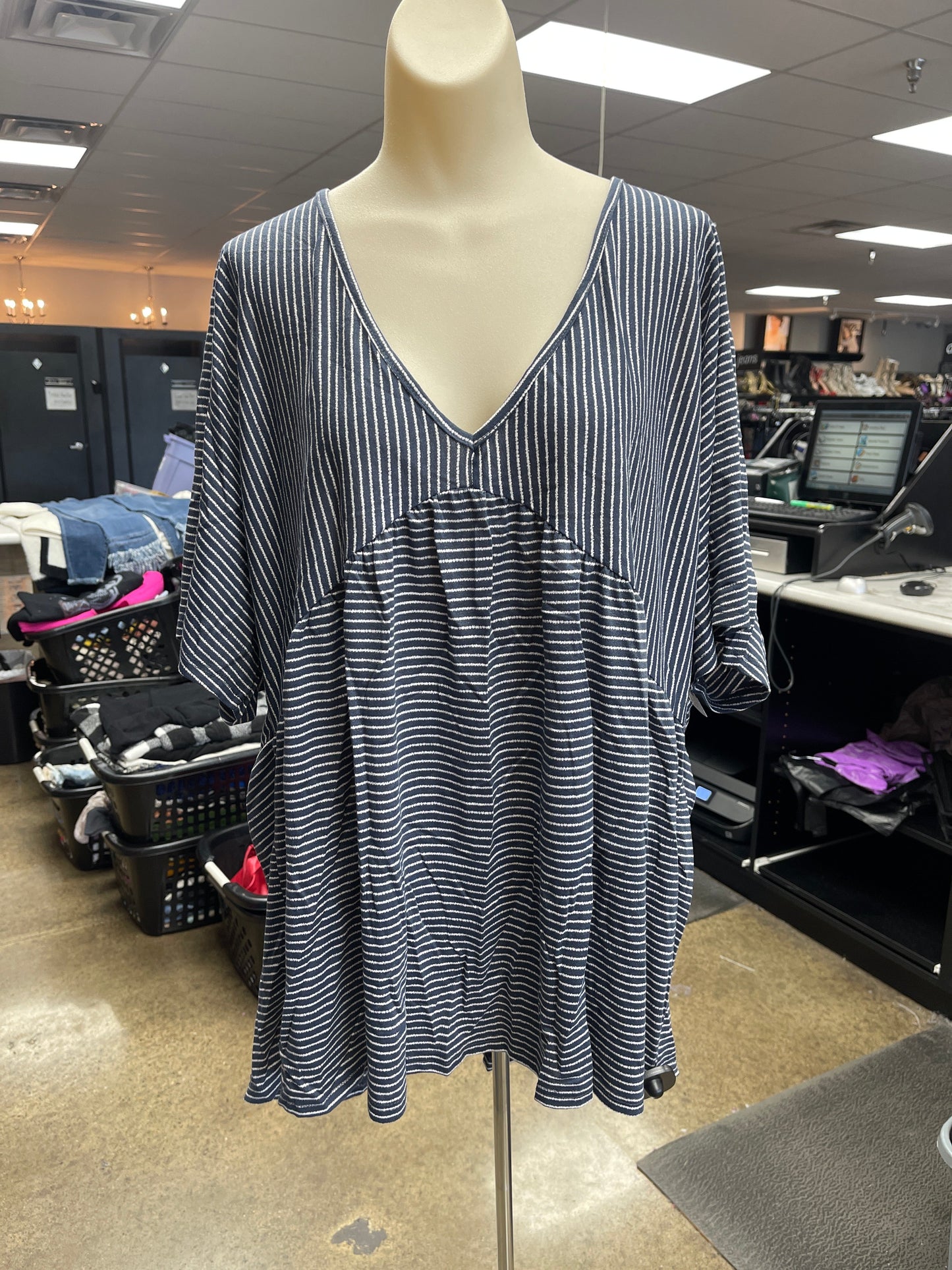 Top Ss By Mittoshop In Blue & White, Size:1X